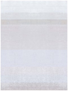Modern Stripes Light Gray Handmade Silk Rug "Silversheen" by Doris Leslie Blau