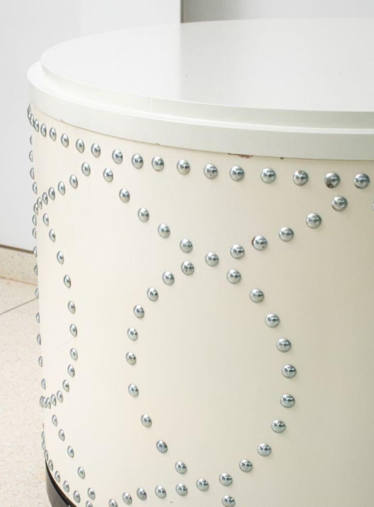 20th Century Modern Studded Lacquered Wood Storage Stool For Sale