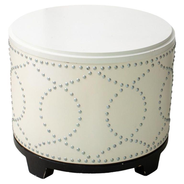 Modern Studded Lacquered Wood Storage Stool For Sale
