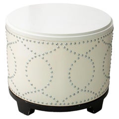 Used Modern Studded Lacquered Wood Storage Stool