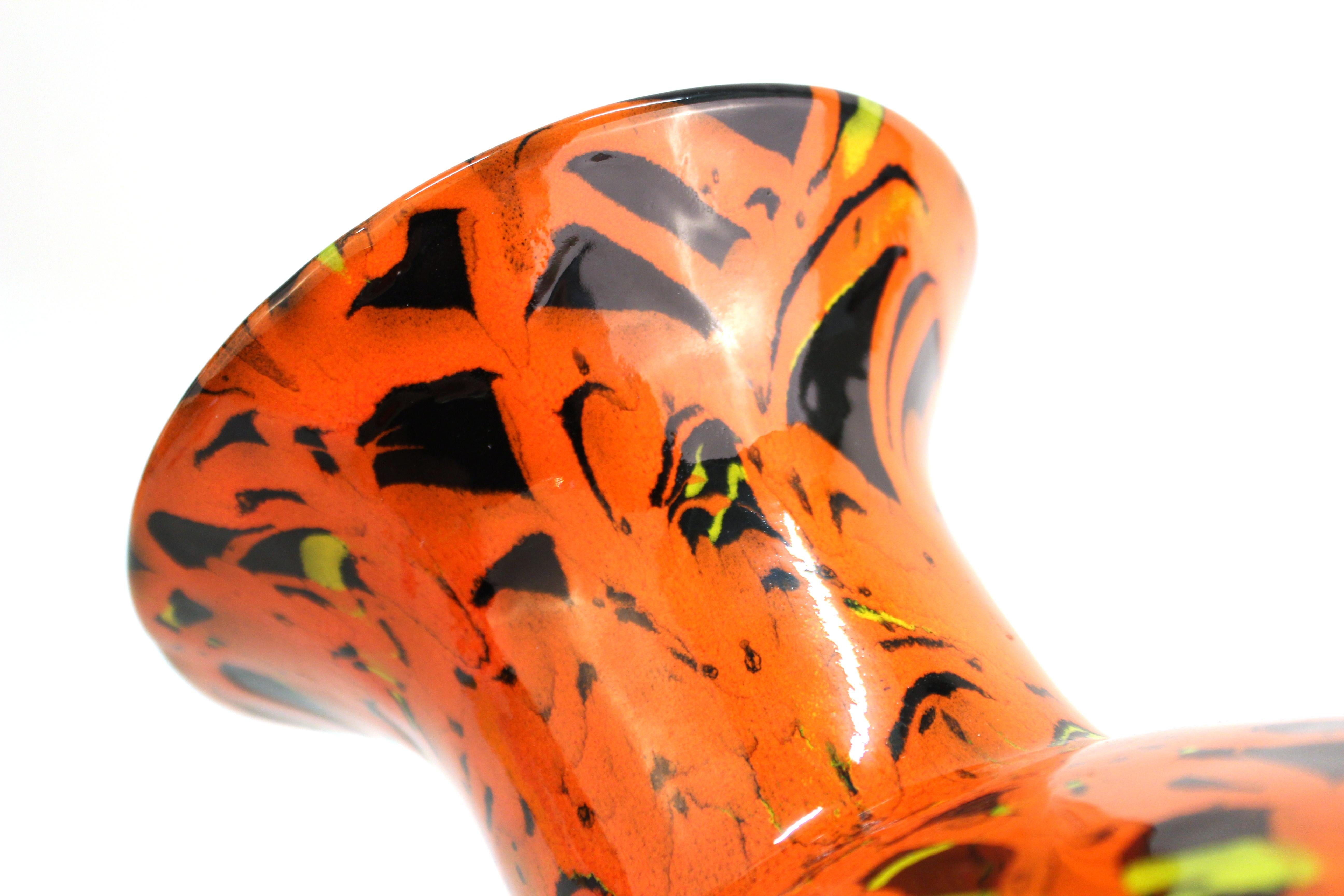 Modern Studio Art Pottery Baluster Vase With Orange-Red Drip Glaze 6