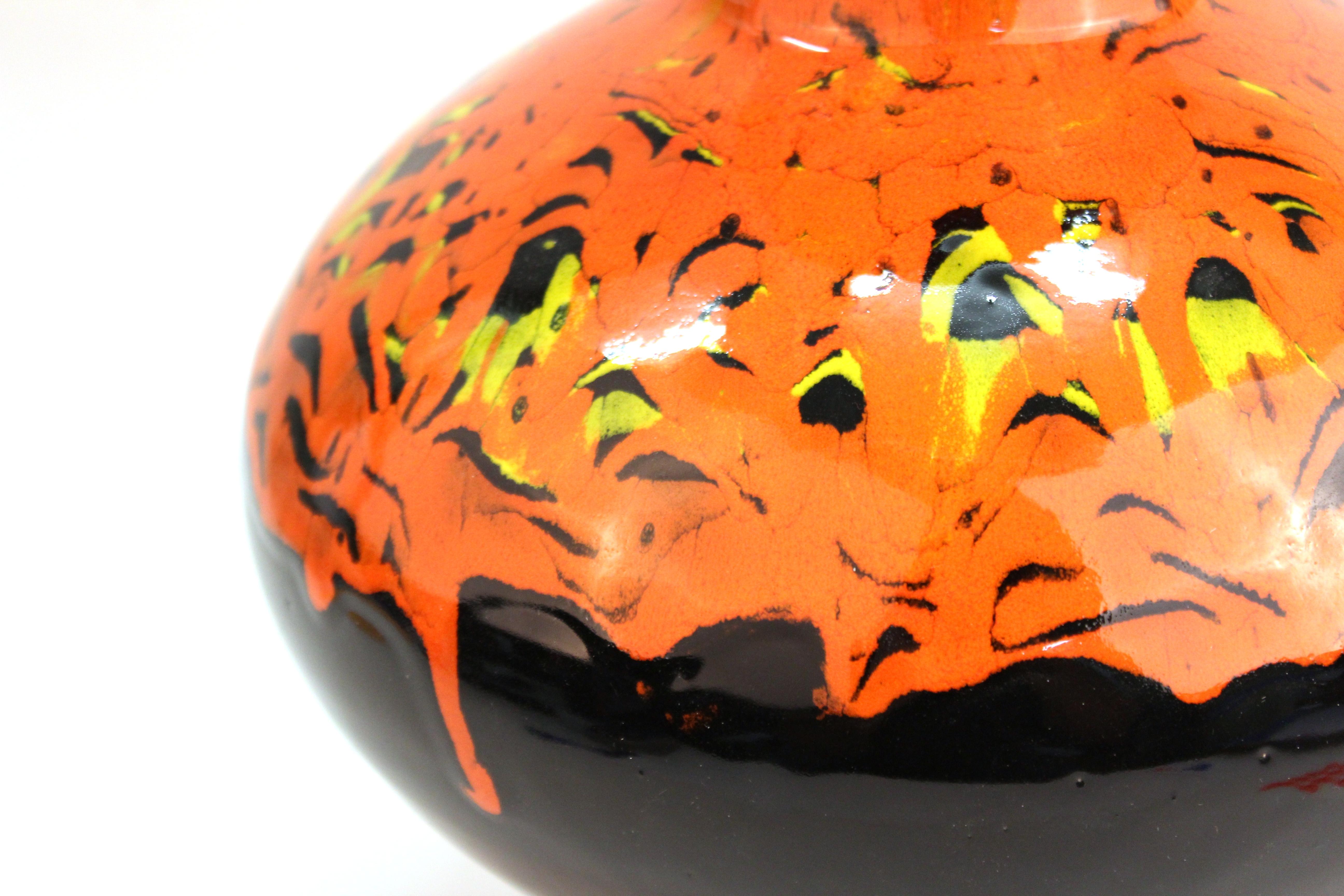 Modern Studio Art Pottery Baluster Vase With Orange-Red Drip Glaze 2