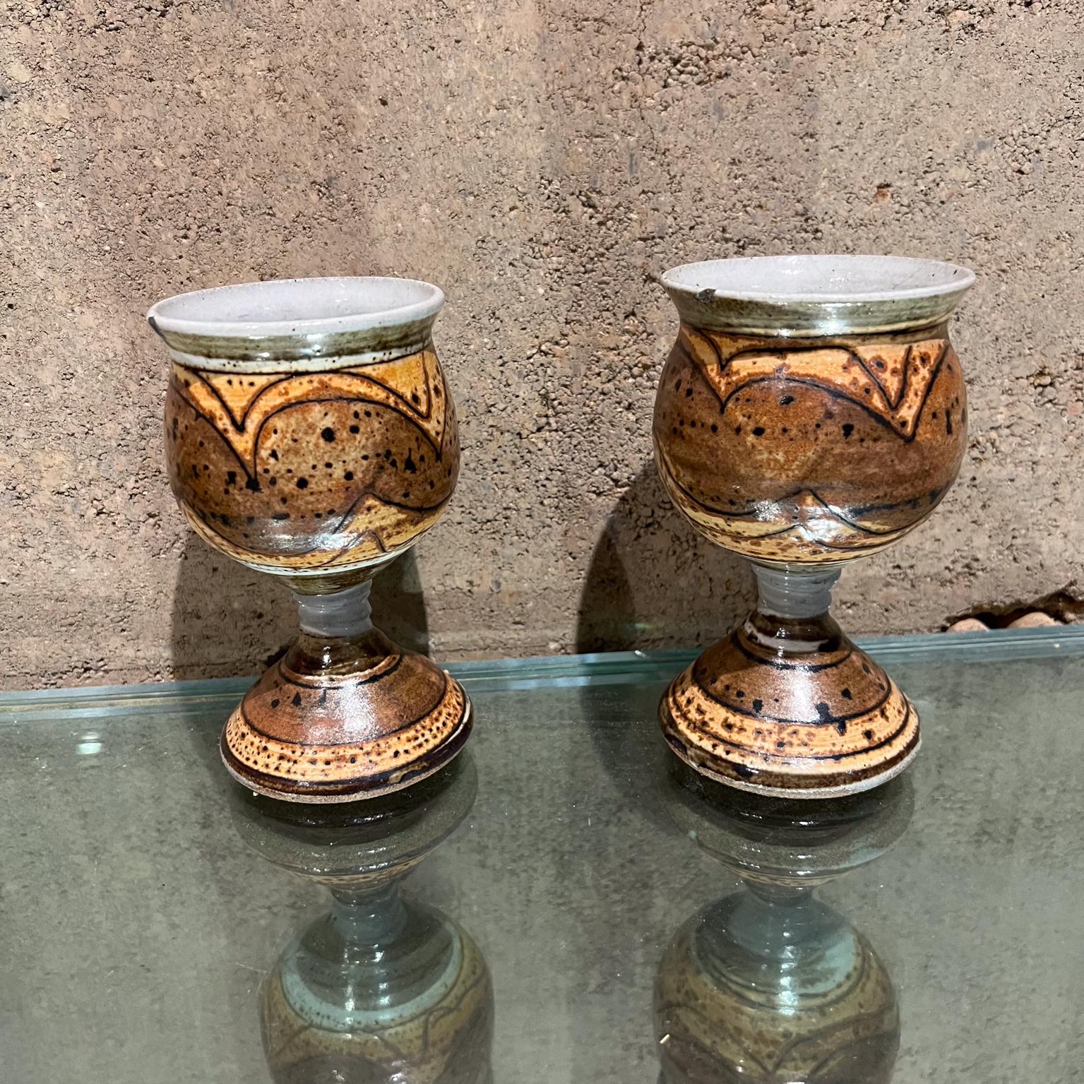Modern Studio Art Pottery Wine Carafe Set 2 Goblets For Sale 8
