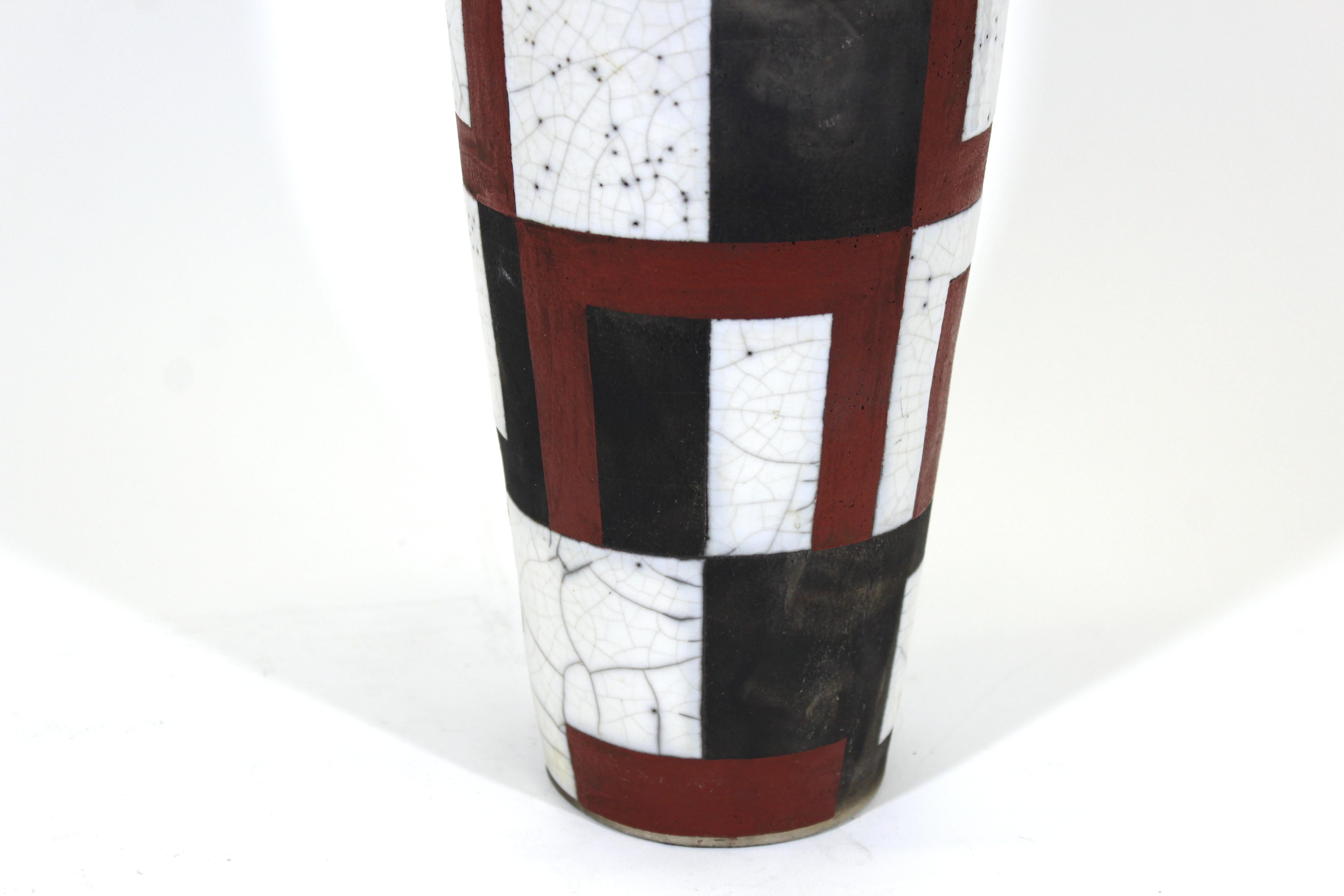 20th Century Modern Studio Pottery Ceramic Vase with Geometric Decor For Sale