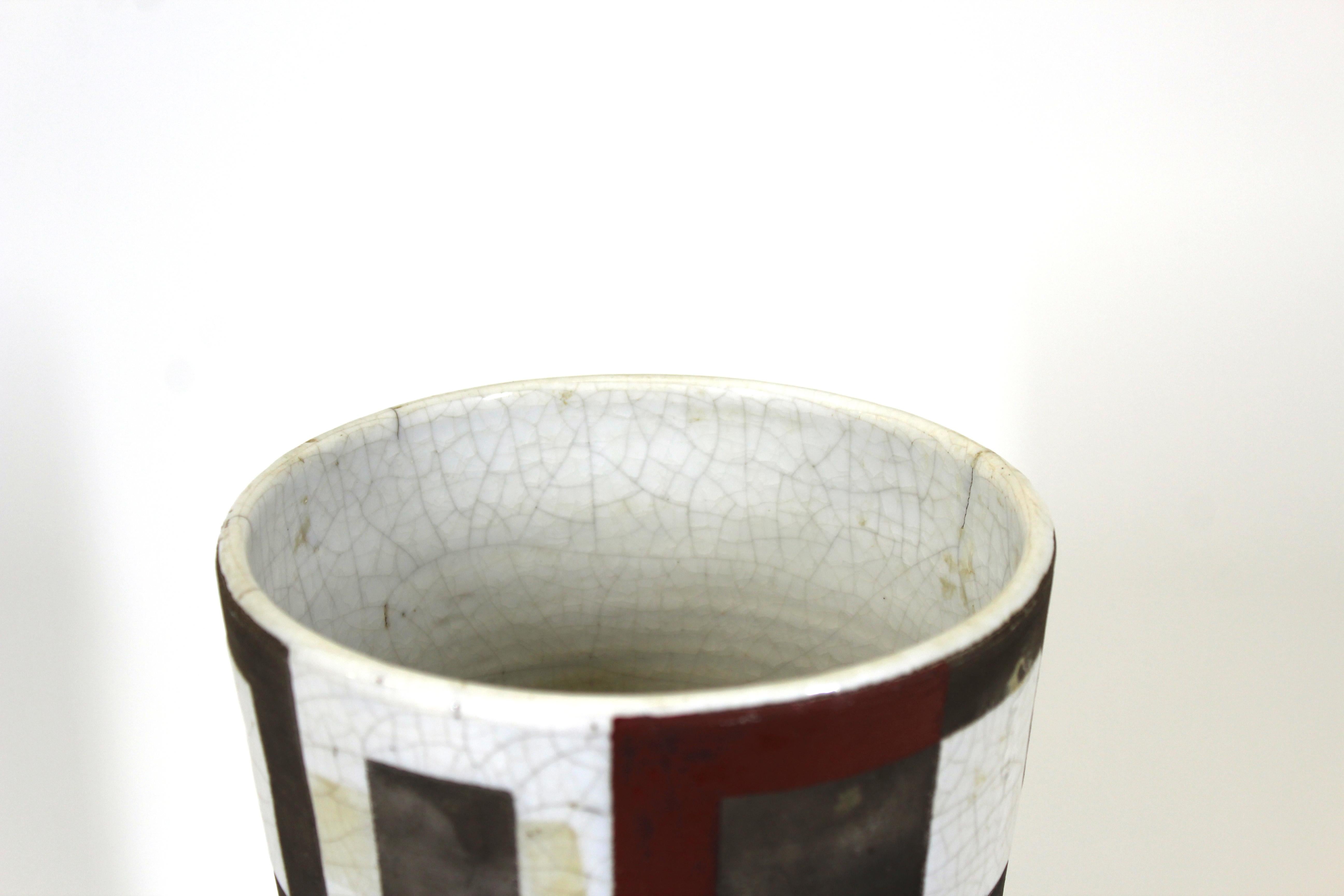 Modern Studio Pottery Ceramic Vase with Geometric Decor For Sale 2