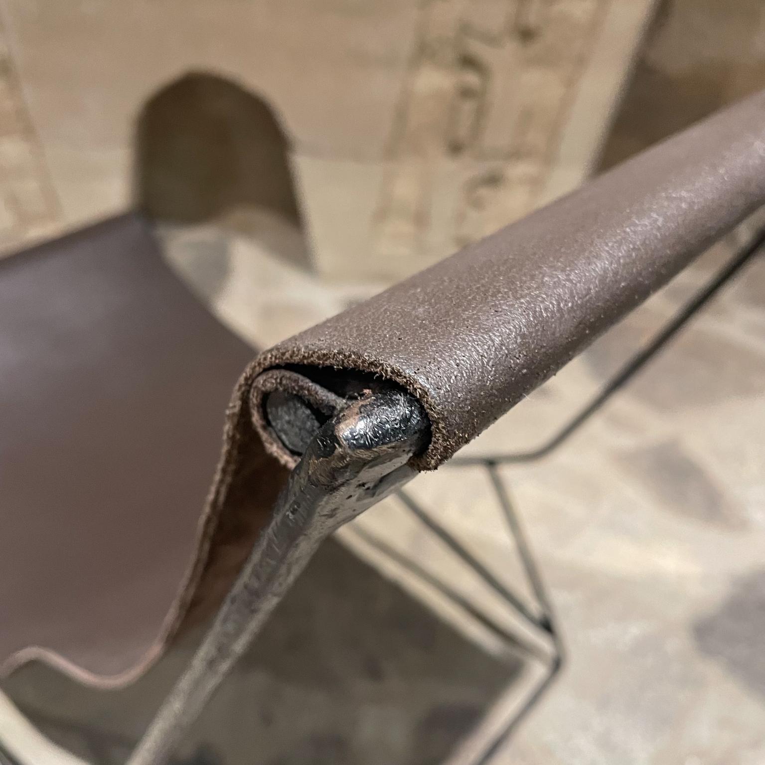 2000s Modern Studio Lounge Chair Brown Leather Sling Iron For Sale 2
