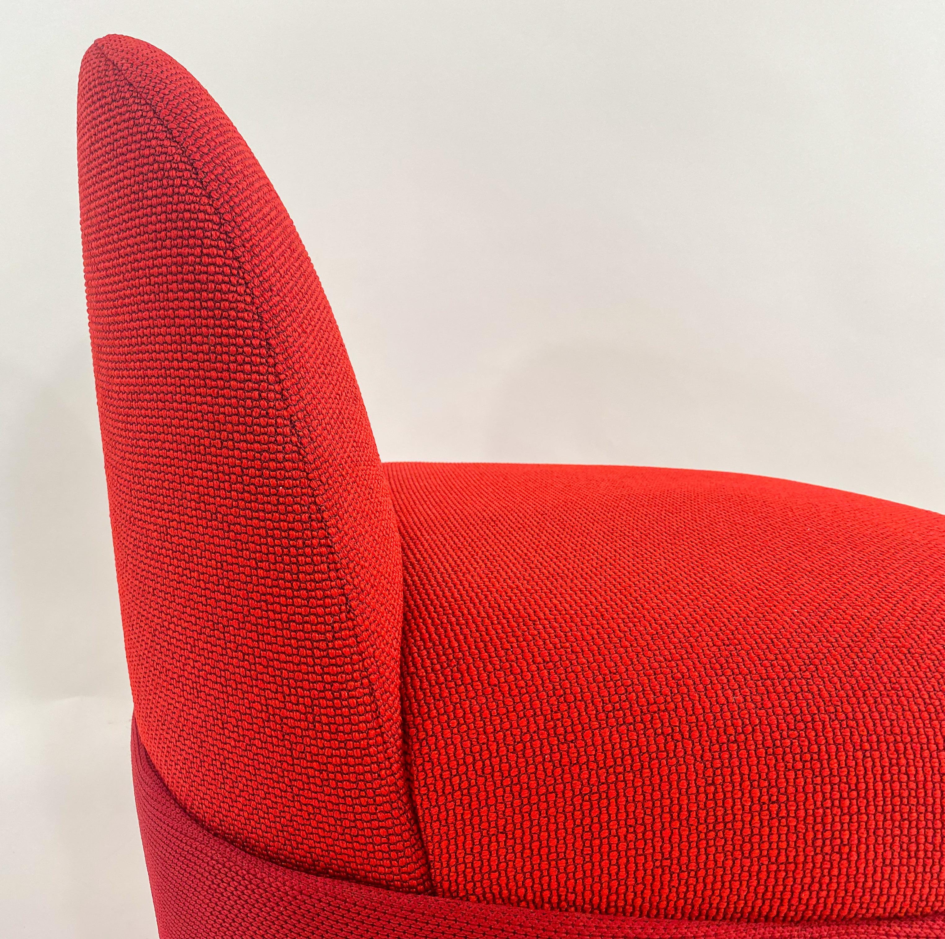 Modern Studio TK Custom Red Knit Fabric Slipper Chair or Pouf with Back, a Pair  For Sale 4