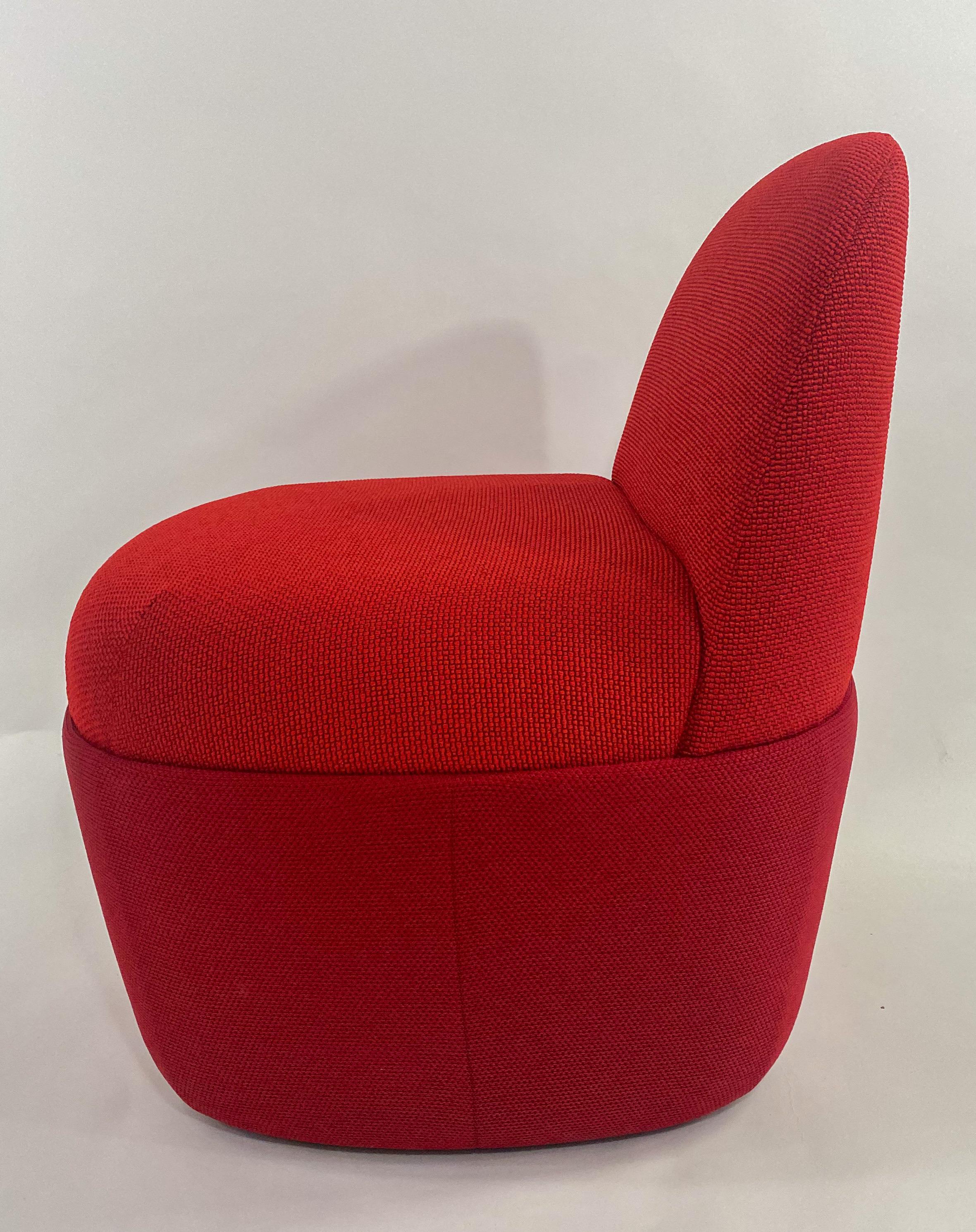 Modern Studio TK Custom Red Knit Fabric Slipper Chair or Pouf with Back, a Pair  For Sale 5