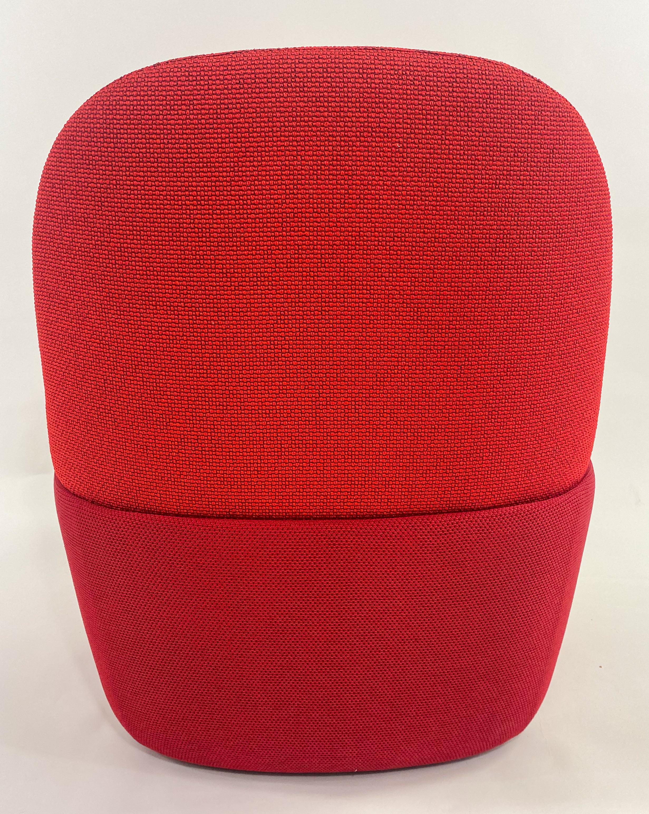 Modern Studio TK Custom Red Knit Fabric Slipper Chair or Pouf with Back, a Pair  For Sale 6