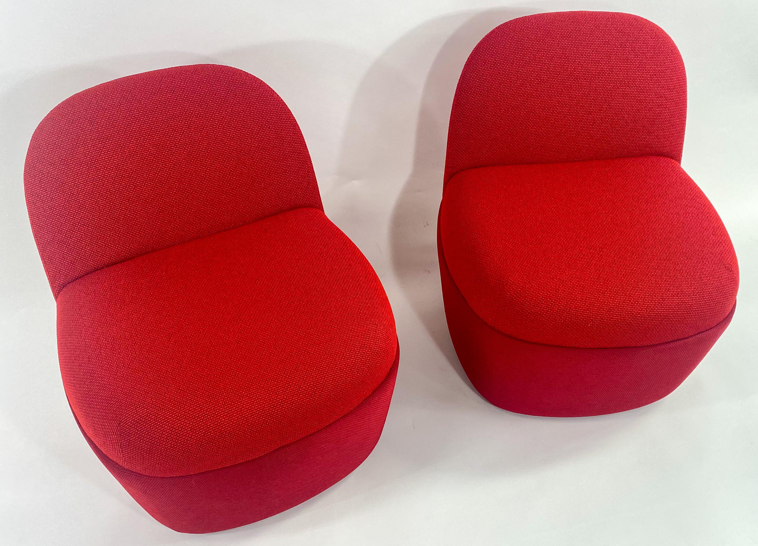 Modern Studio TK Custom Red Knit Fabric Slipper Chair or Pouf with Back, a Pair  For Sale 9