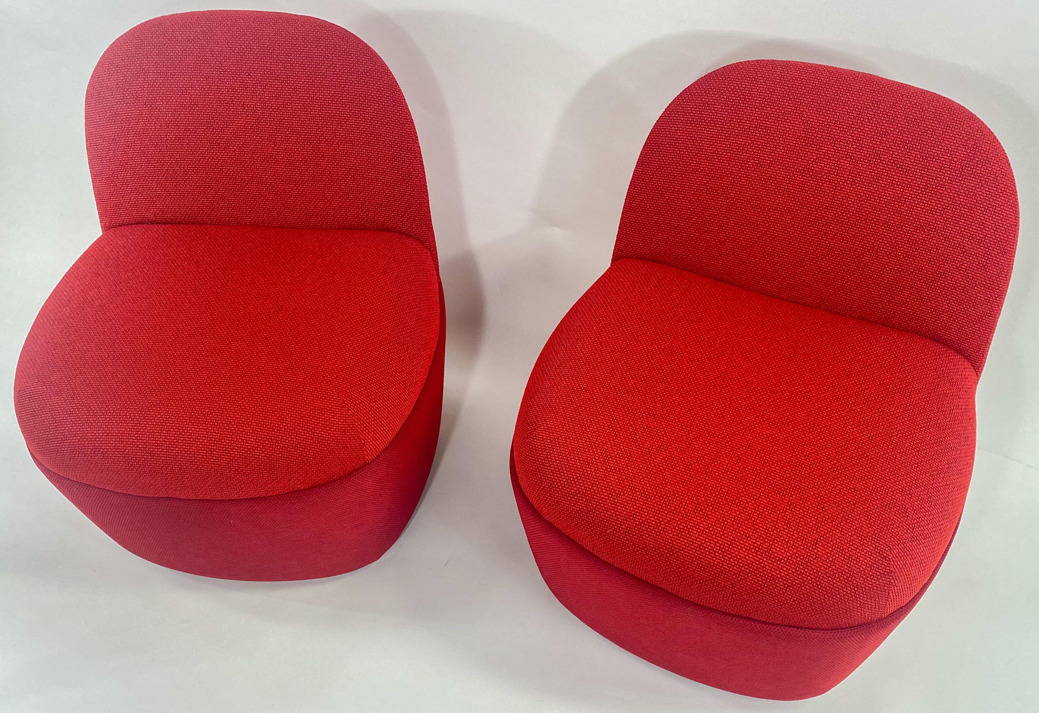 Modern Studio TK Custom Red Knit Fabric Slipper Chair or Pouf with Back, a Pair  For Sale 10