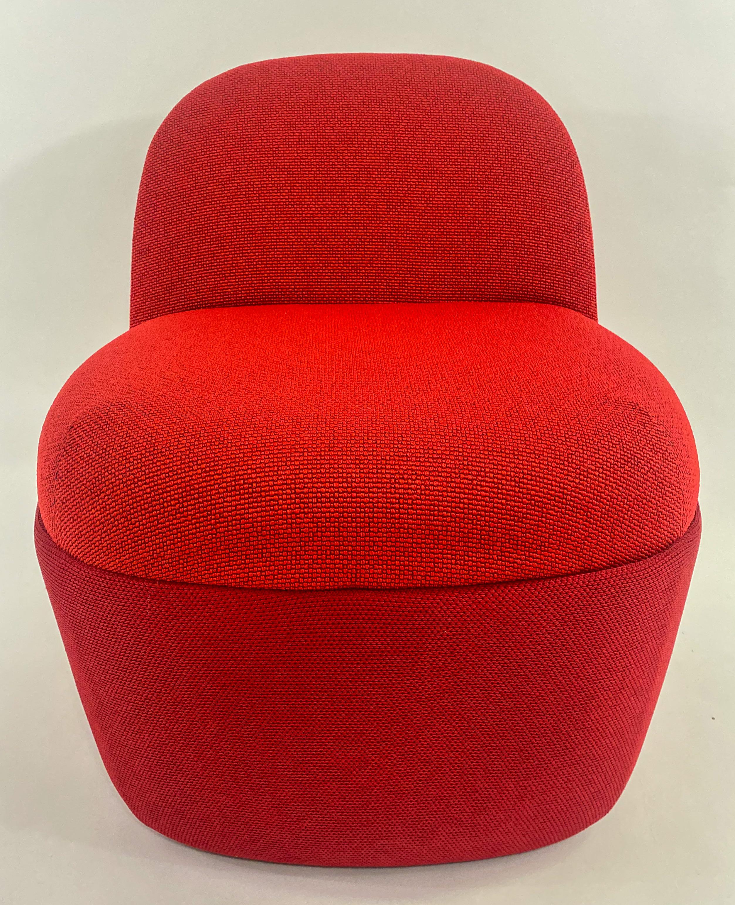 American Modern Studio TK Custom Red Knit Fabric Slipper Chair or Pouf with Back, a Pair  For Sale