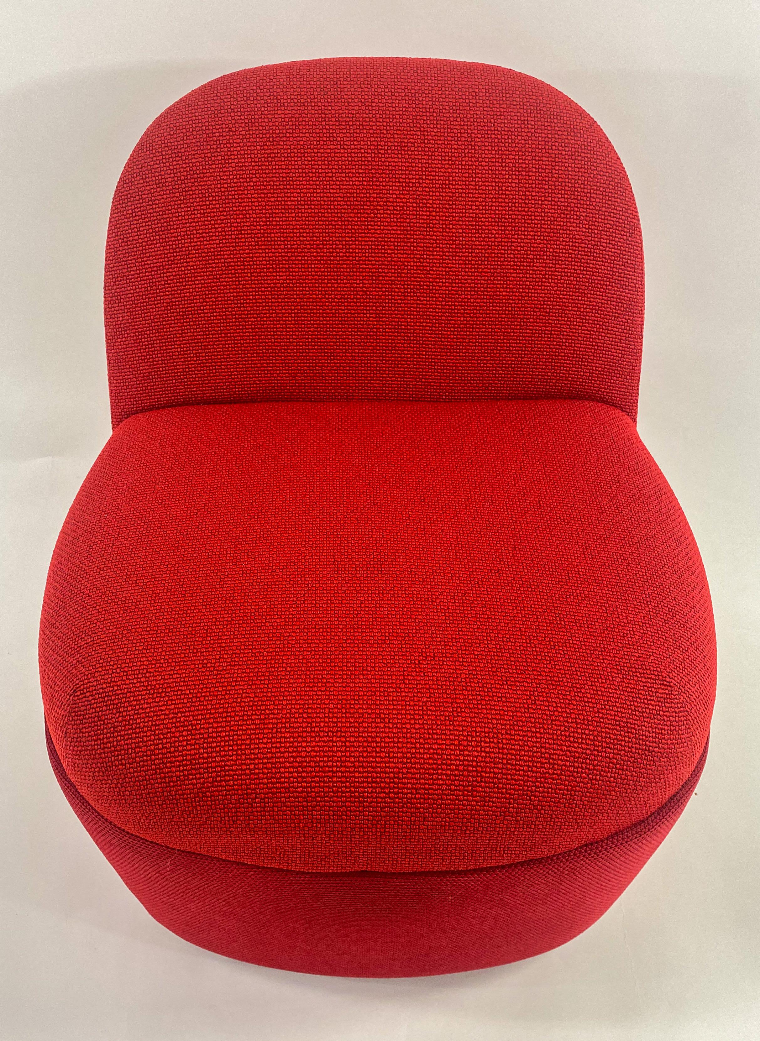 Modern Studio TK Custom Red Knit Fabric Slipper Chair or Pouf with Back, a Pair  In Good Condition For Sale In Plainview, NY