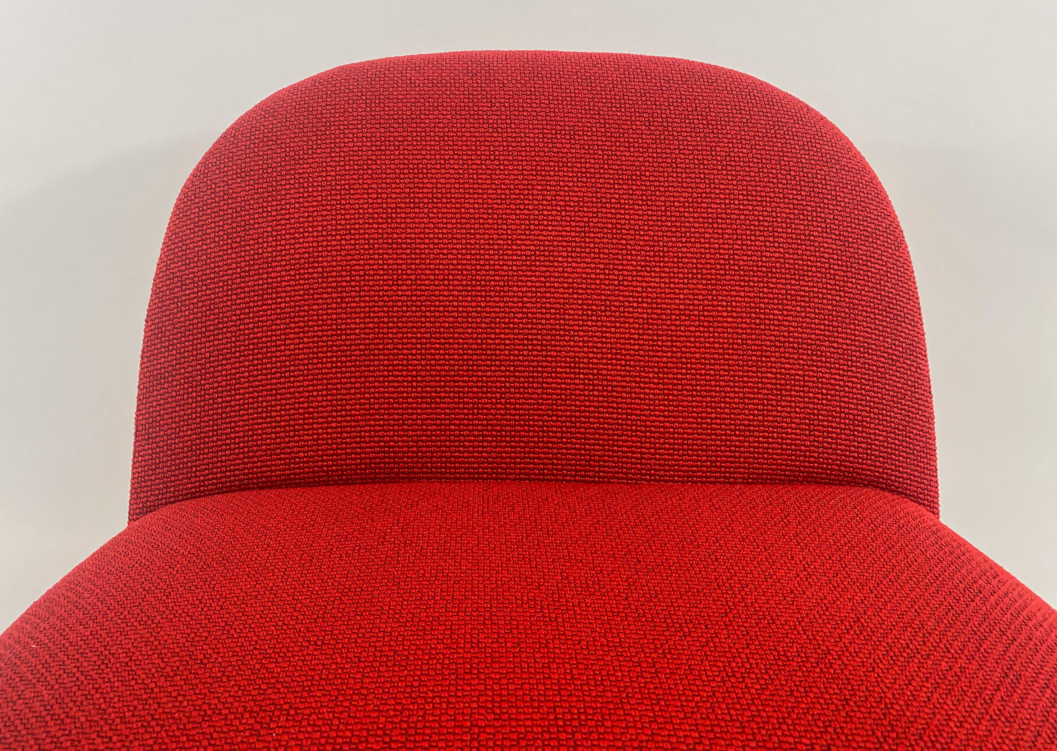 Contemporary Modern Studio TK Custom Red Knit Fabric Slipper Chair or Pouf with Back, a Pair  For Sale