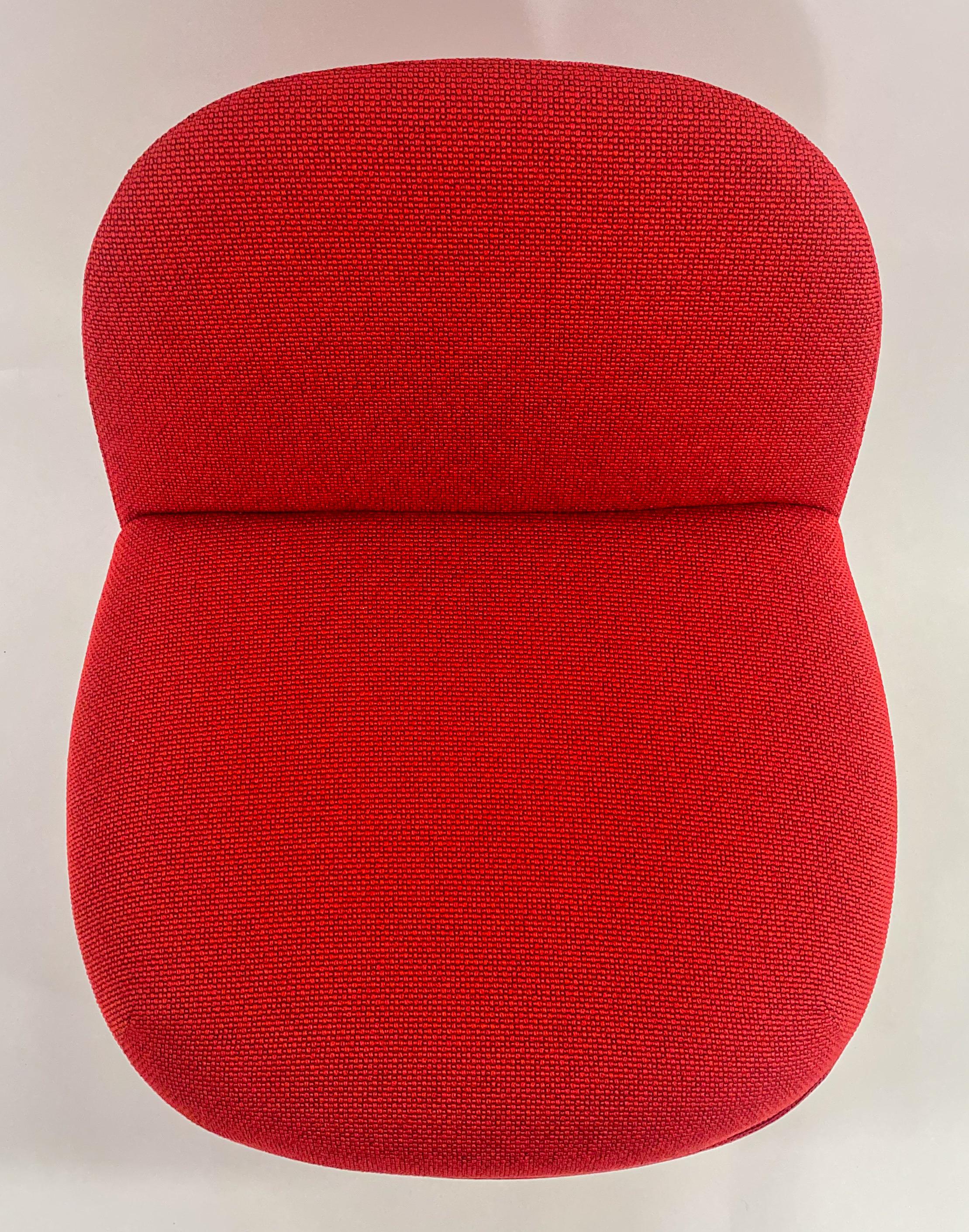 Modern Studio TK Custom Red Knit Fabric Slipper Chair or Pouf with Back, a Pair  For Sale 1