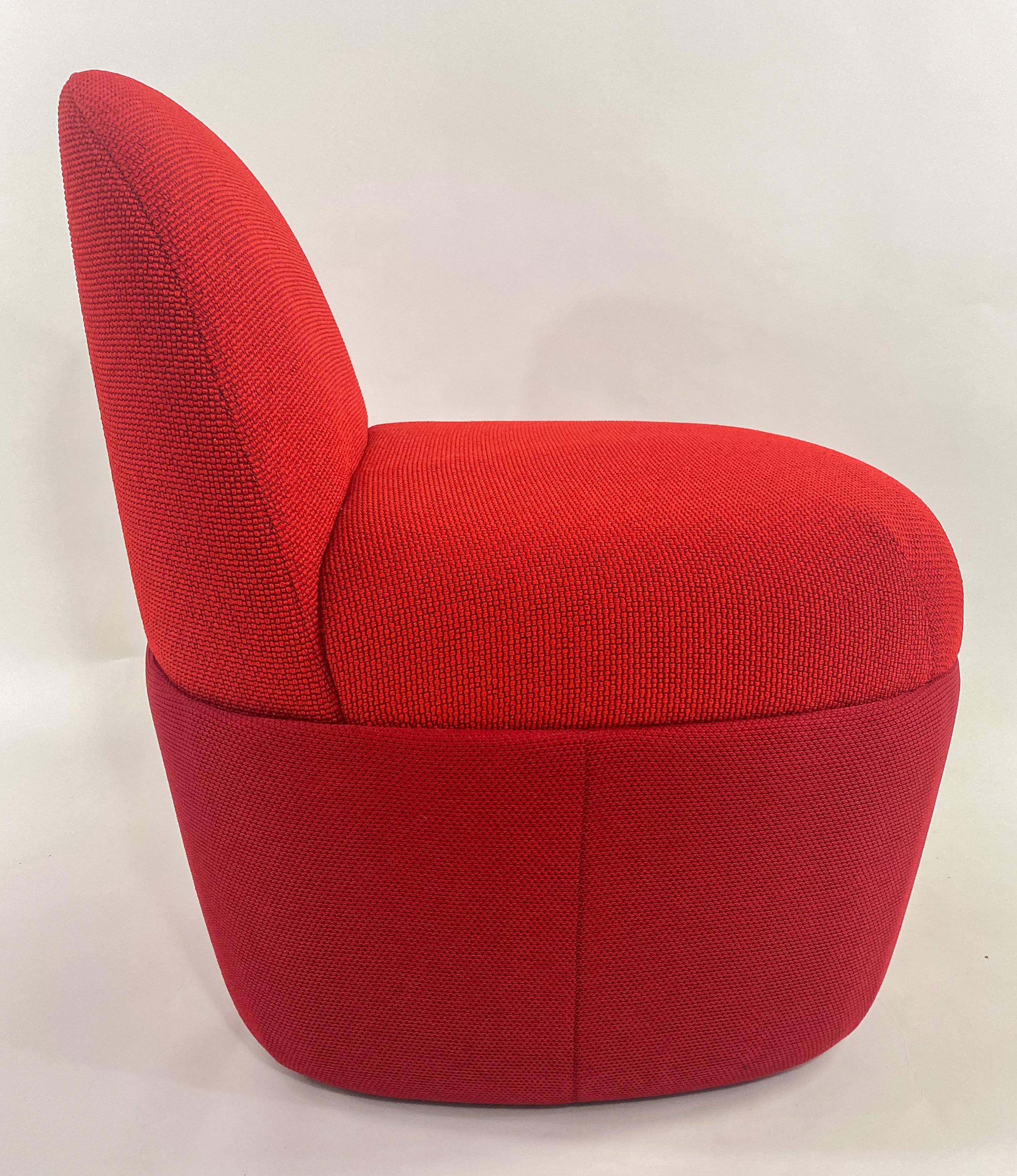 Modern Studio TK Custom Red Knit Fabric Slipper Chair or Pouf with Back, a Pair  For Sale 3