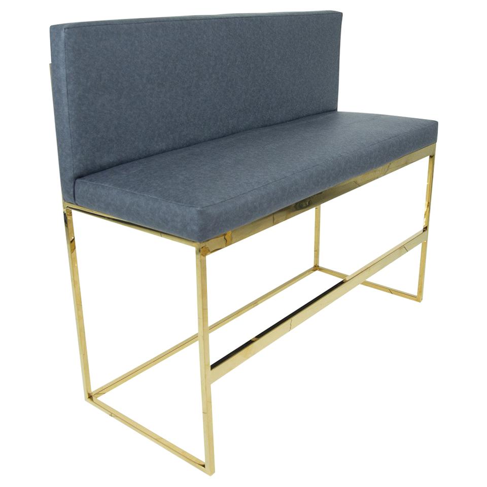 Modern Style 007 Bar Height Bench in Faux Leather with Polished Brass Frames For Sale
