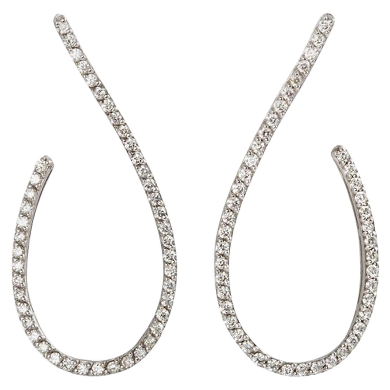 Modern Style 18k White Gold 2.30 Carat White Diamonds Hoops Unique Earrings