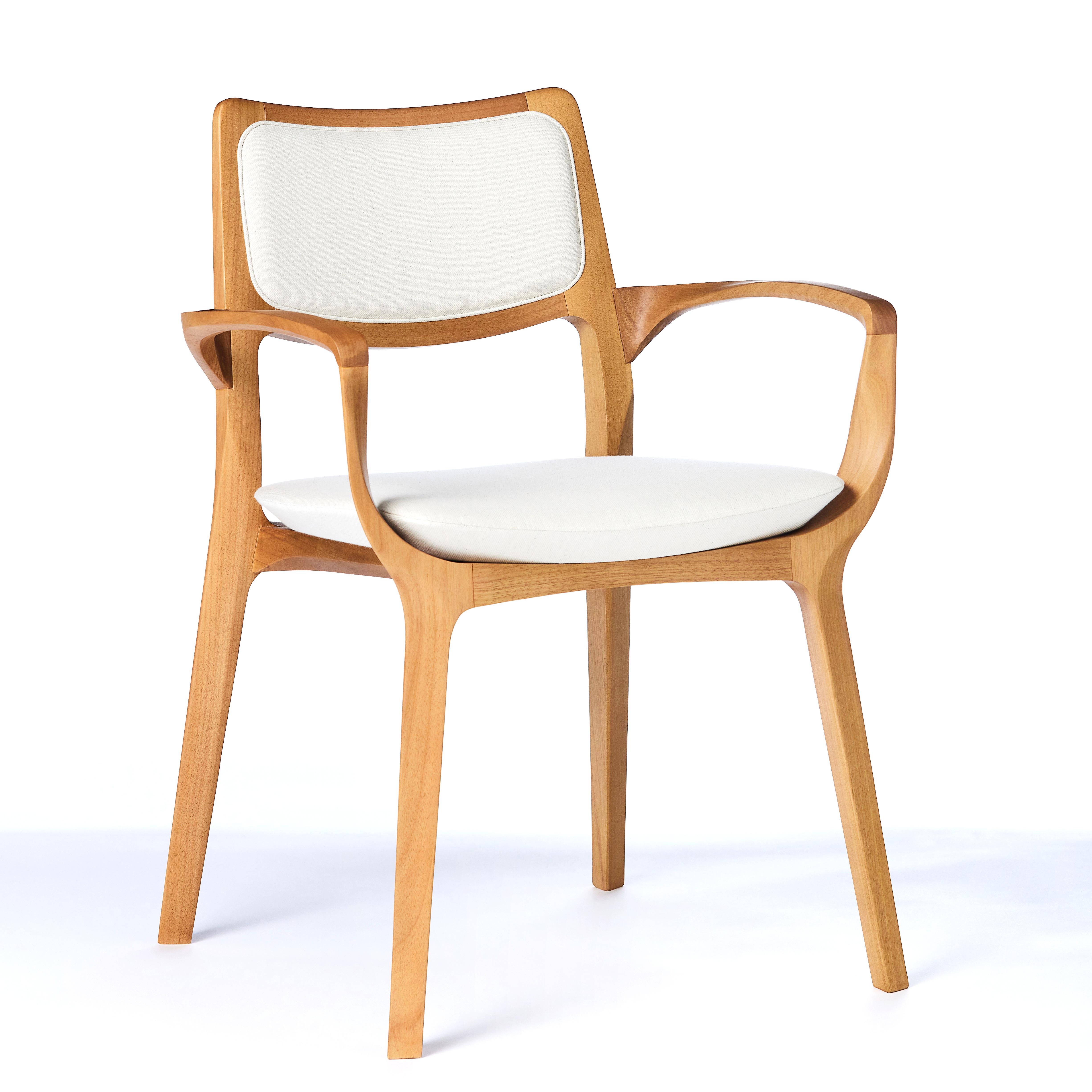 Aurora-Stuhl im modernen Stil, geformt in Armlehnen aus Nussbaumholz, Lederrückenlehne und Sitzmöbeln im Angebot 4