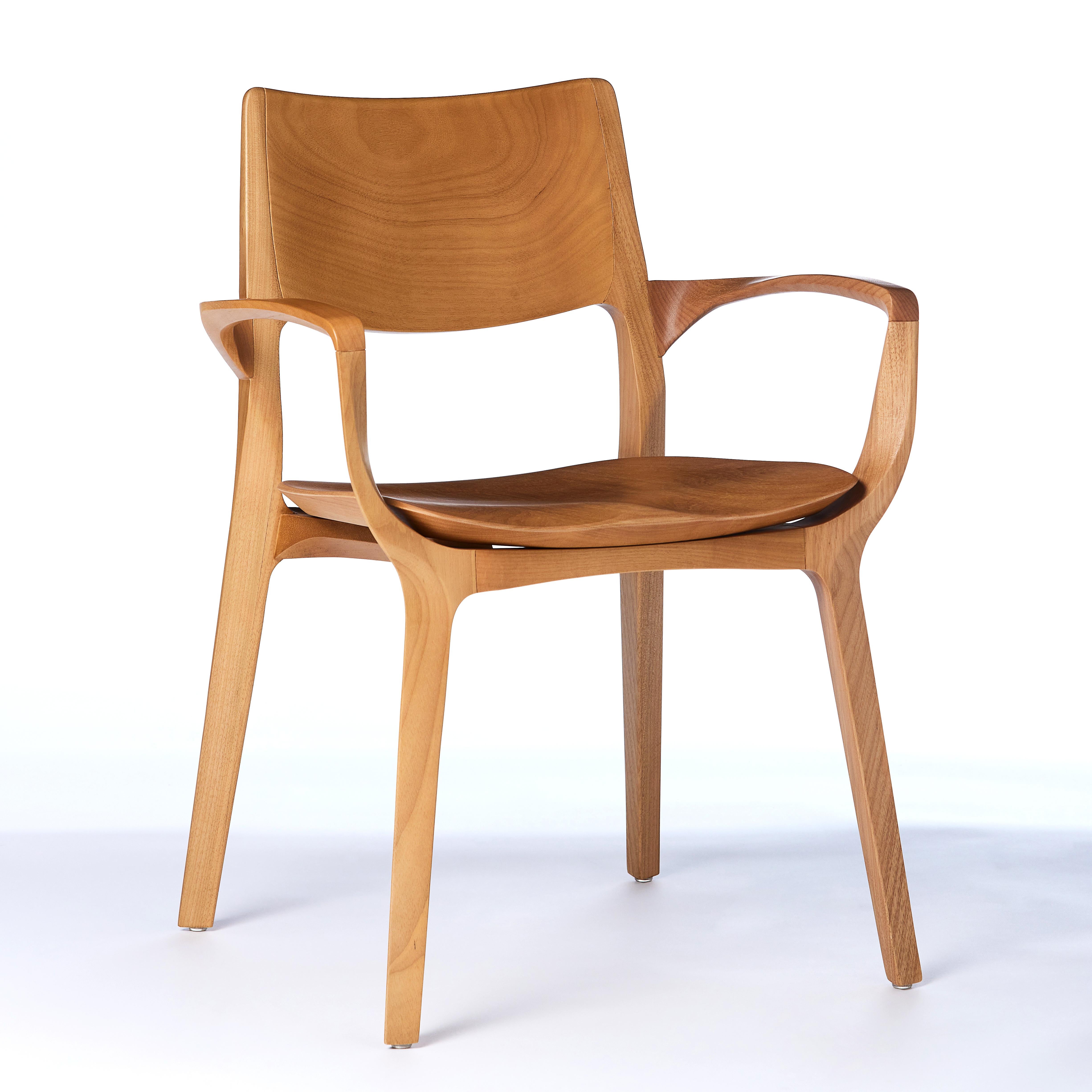 Modern Style Aurora Chair Sculpted in Walnut Finish Arms, leather back & seating For Sale 6