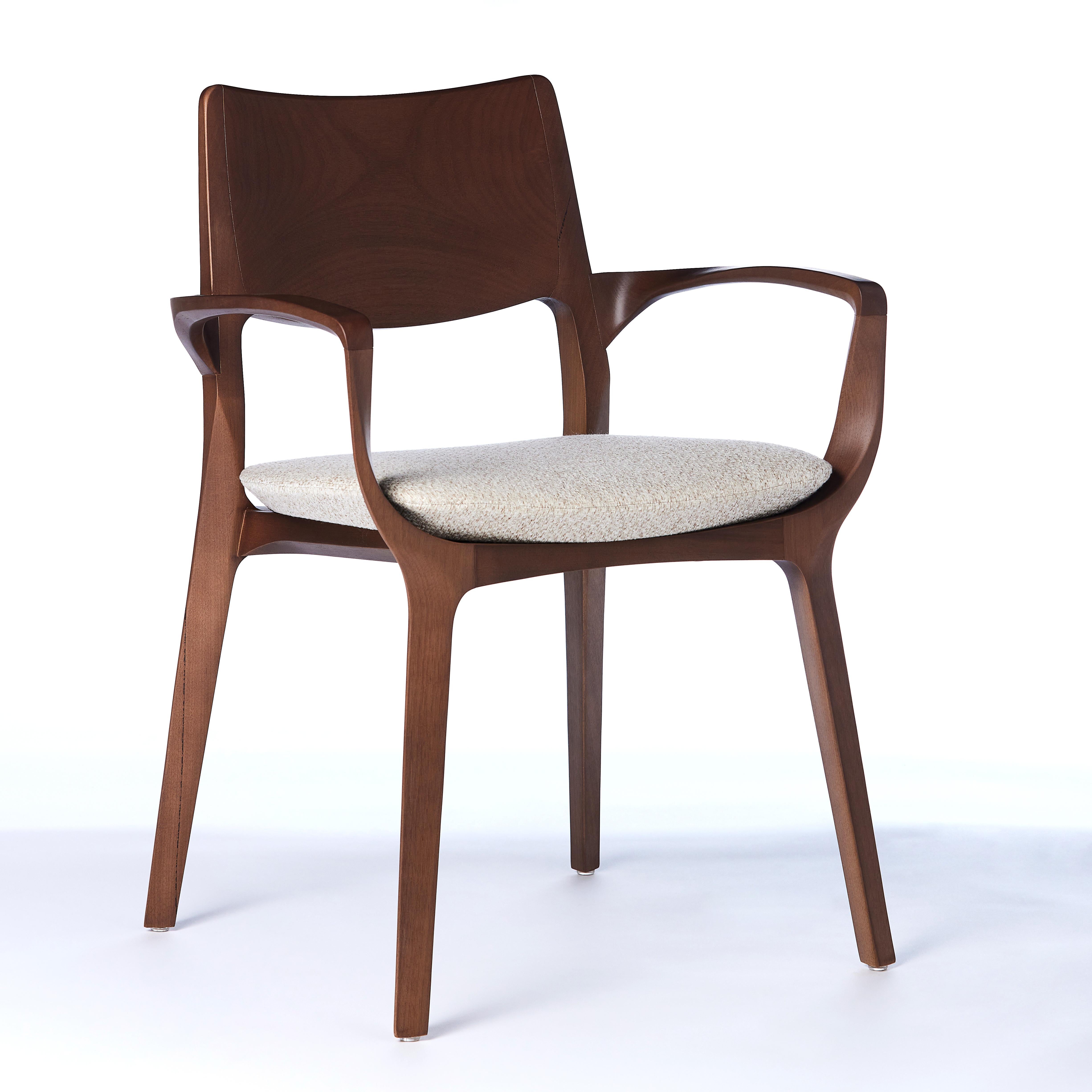 Modern Style Aurora Chair Sculpted in Walnut Finish Arms, leather back & seating For Sale 8
