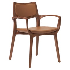 Retro Modern Style Aurora Chair Sculpted in Walnut Finish Arms, leather back & seating