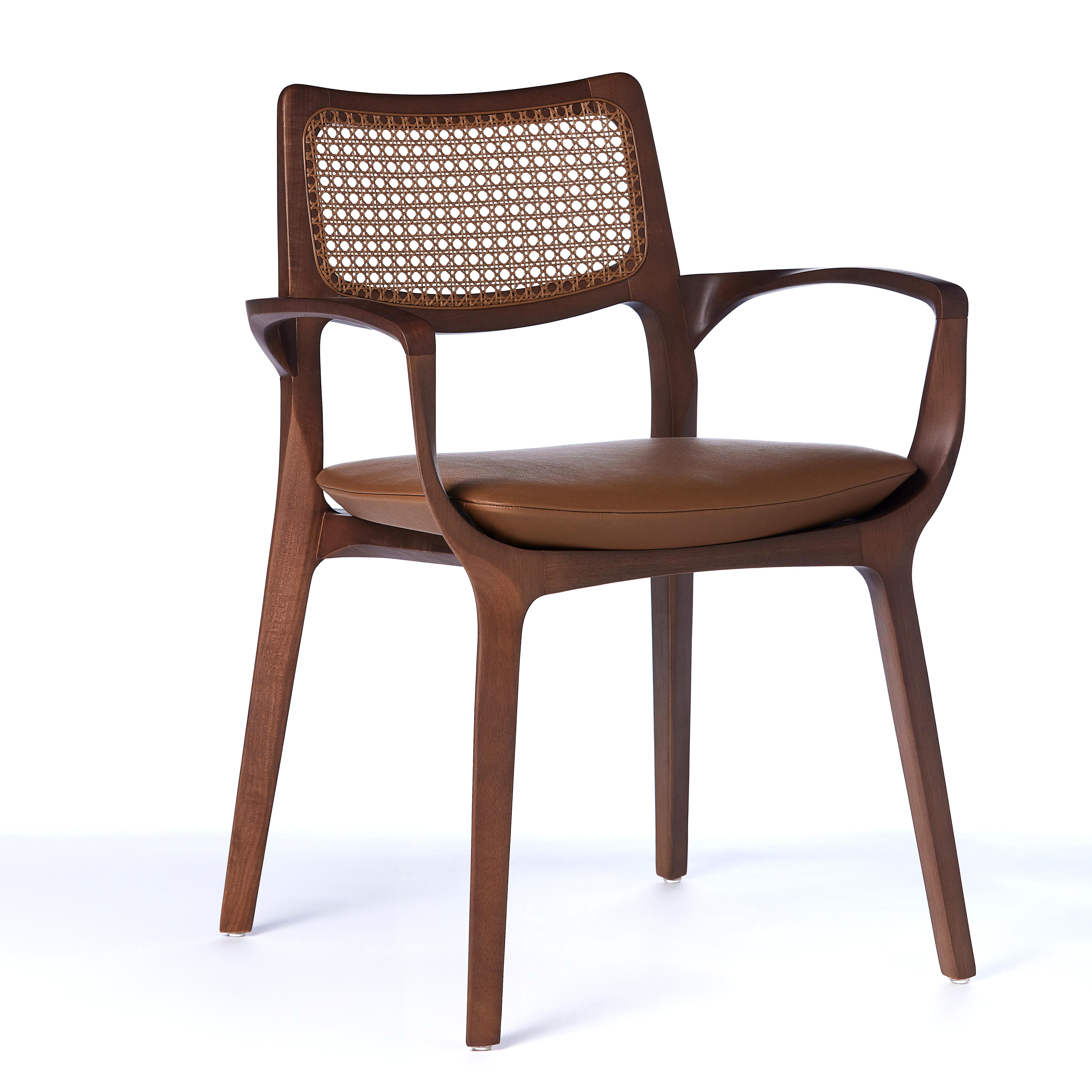 Modern Style Aurora Chair Sculpted in Walnut Finish No Arms, leather seating For Sale 7