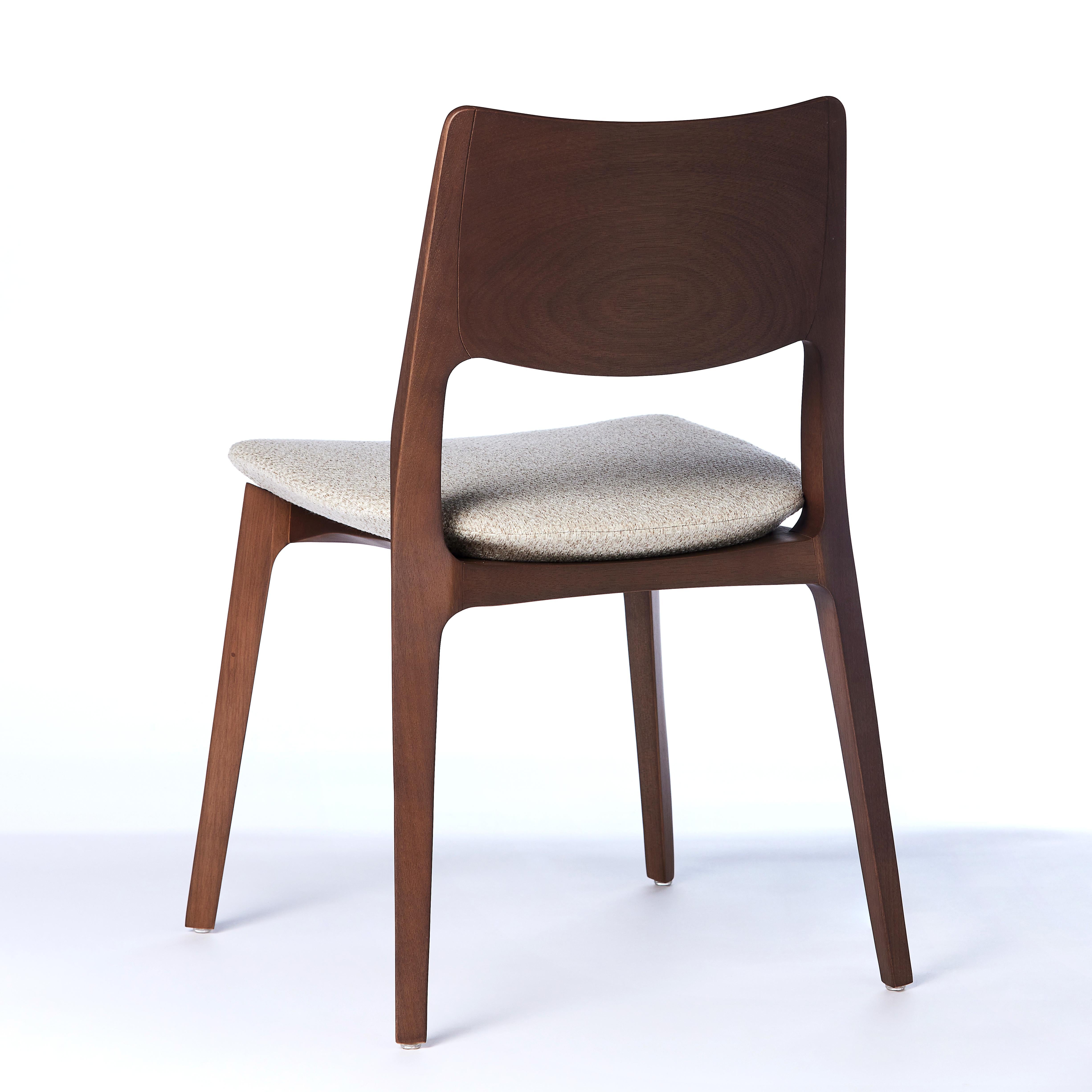 Brésilien The Moderns Aurora Chair Sculptured in Walnut Finish No Arms, Upholstering Seat en vente