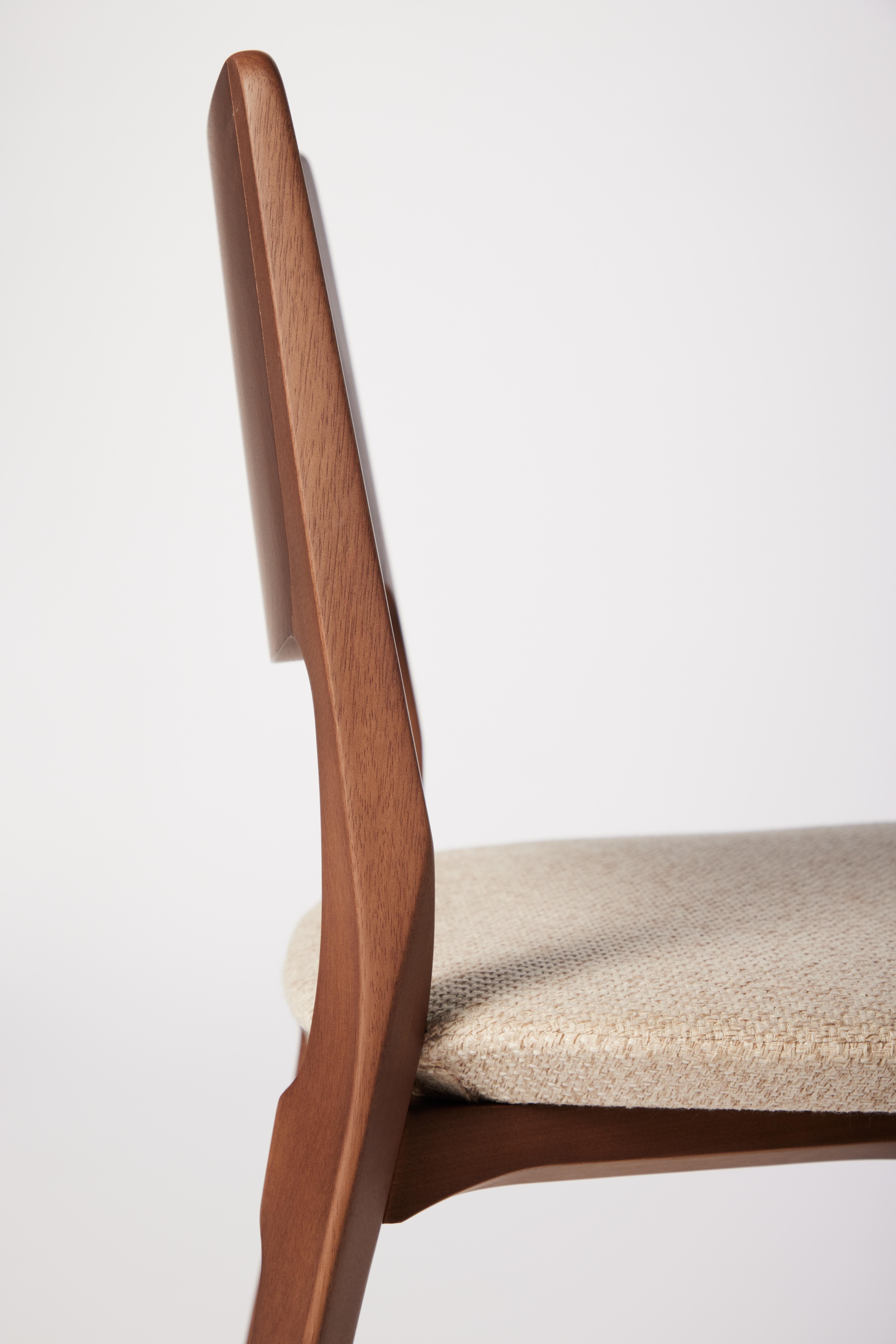 Brazilian Modern Style Aurora Chair Sculpted in Walnut Finish No Arms, Upholstered Seat For Sale