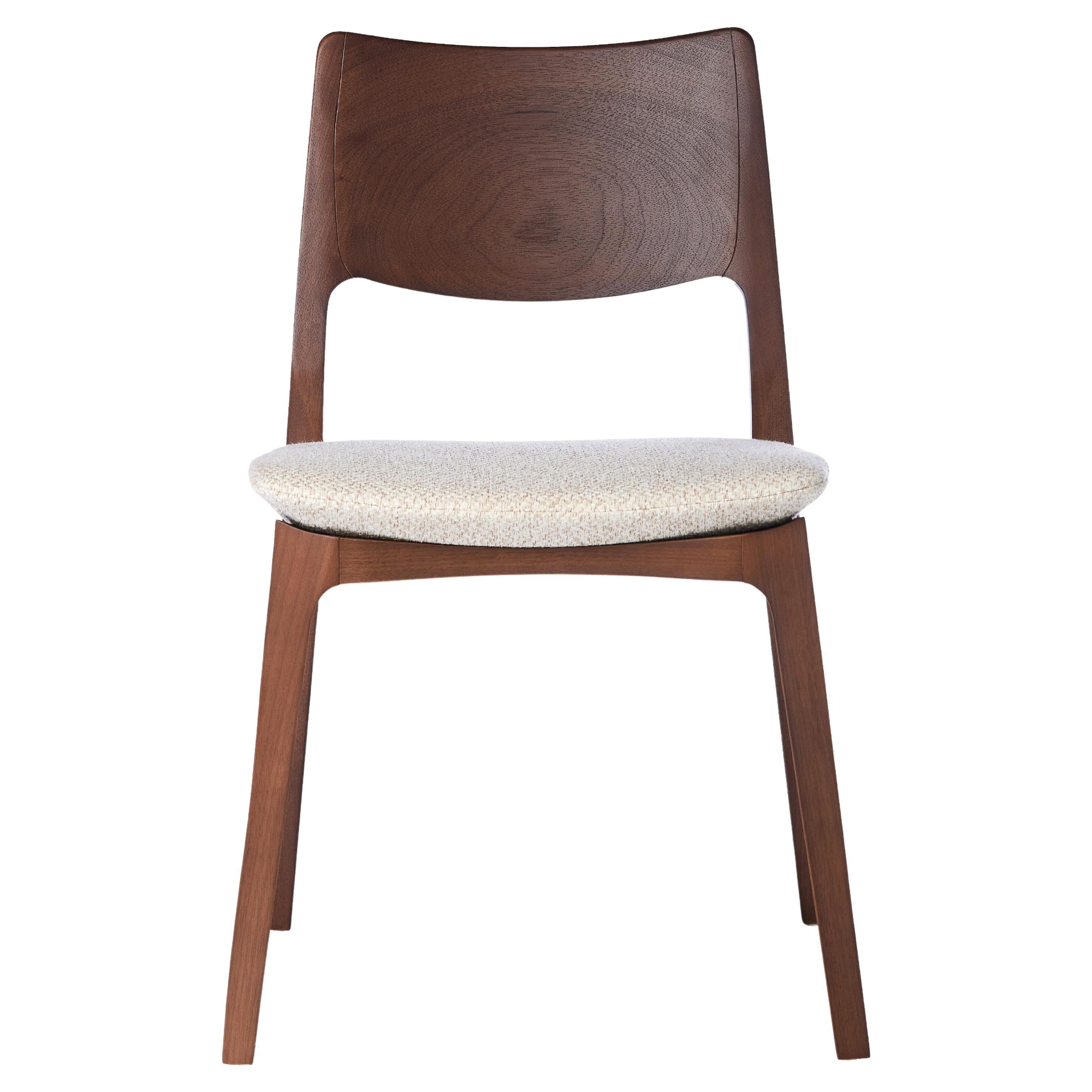 Aurora-Stuhl im modernen Stil, geformt in Nussbaumholz-Finish, ohne Armlehnen, gepolsterter Sitz
