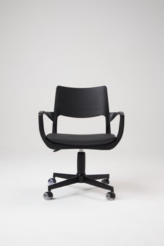 Modern Style Aurora office chair in black solid wood, solid back, leather seat