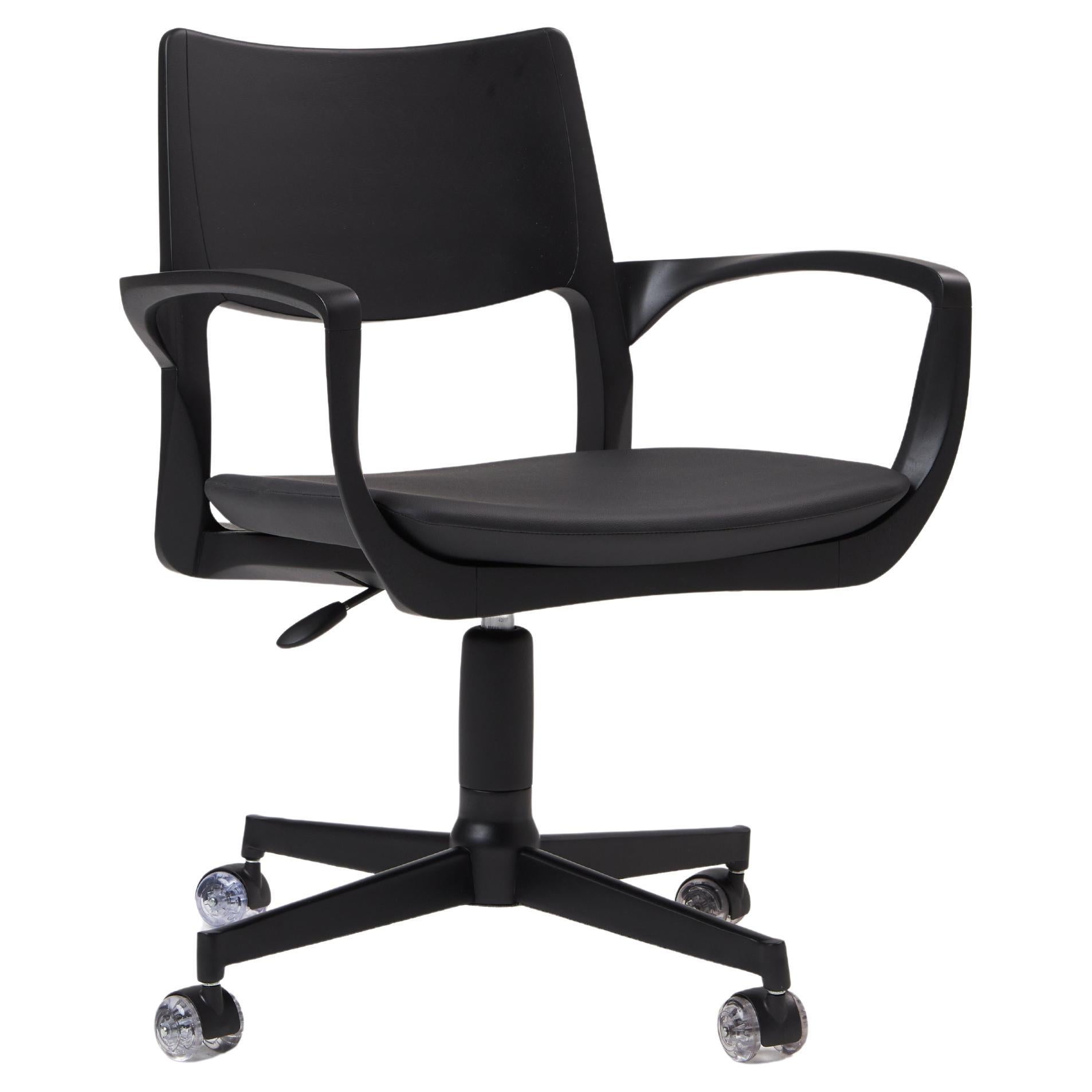 Modern Style Aurora office chair in black solid wood, solid back, leather seat