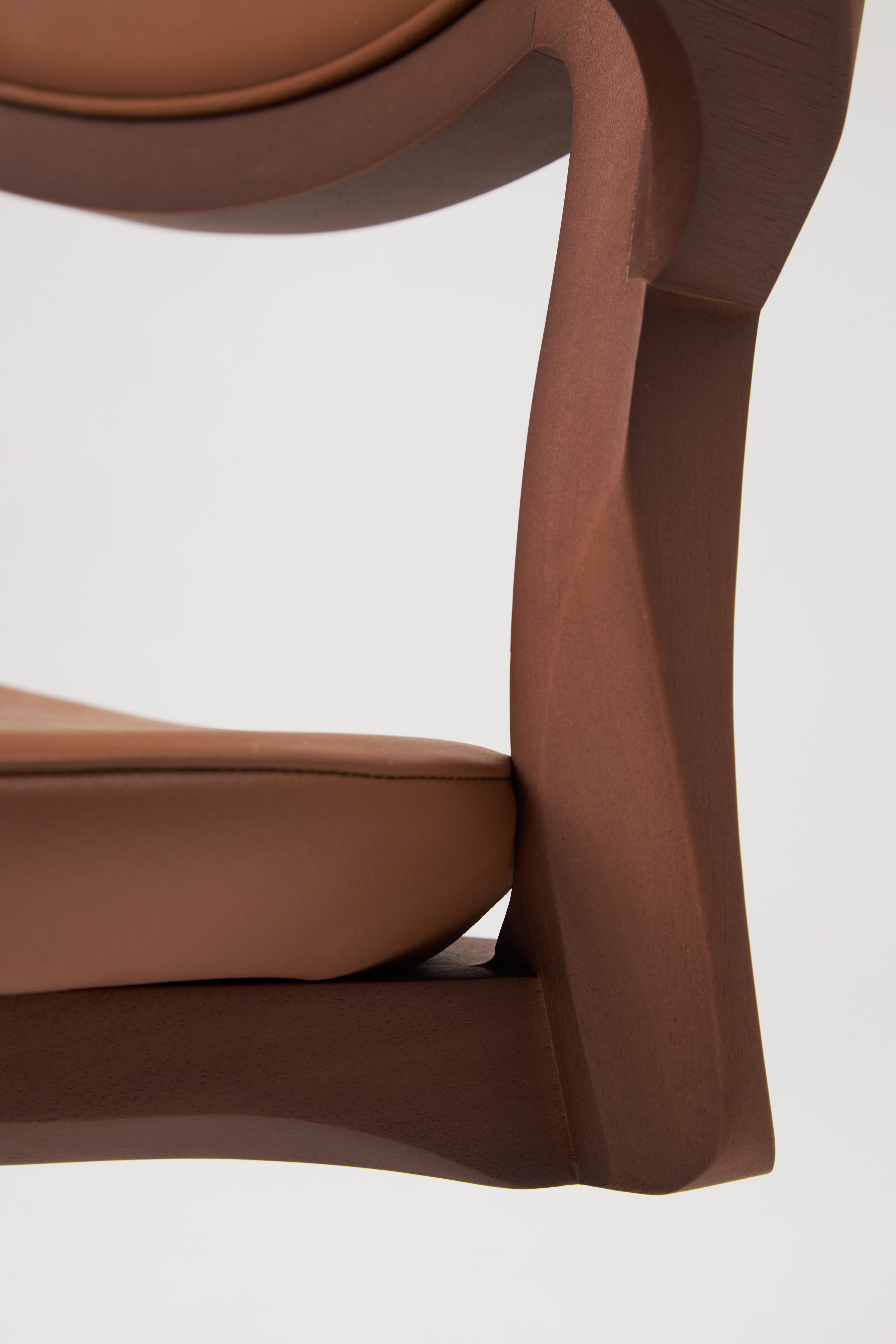 Modern Style Aurora office chair in solid wood, solid wood back, leather seat For Sale 5