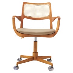 Modern Style Aurora office chair in solid wood, caning back, leather seat