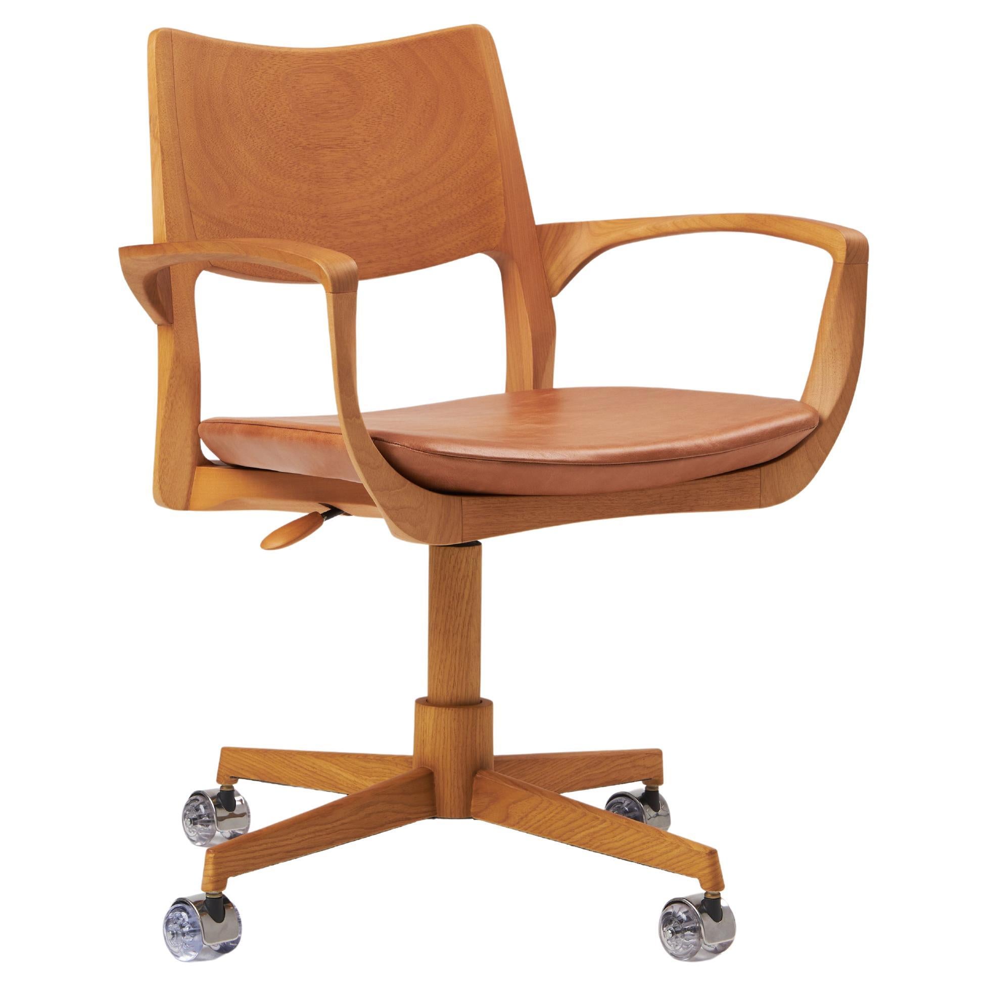 Modern Style Aurora office chair in solid wood, solid wood back, leather seat