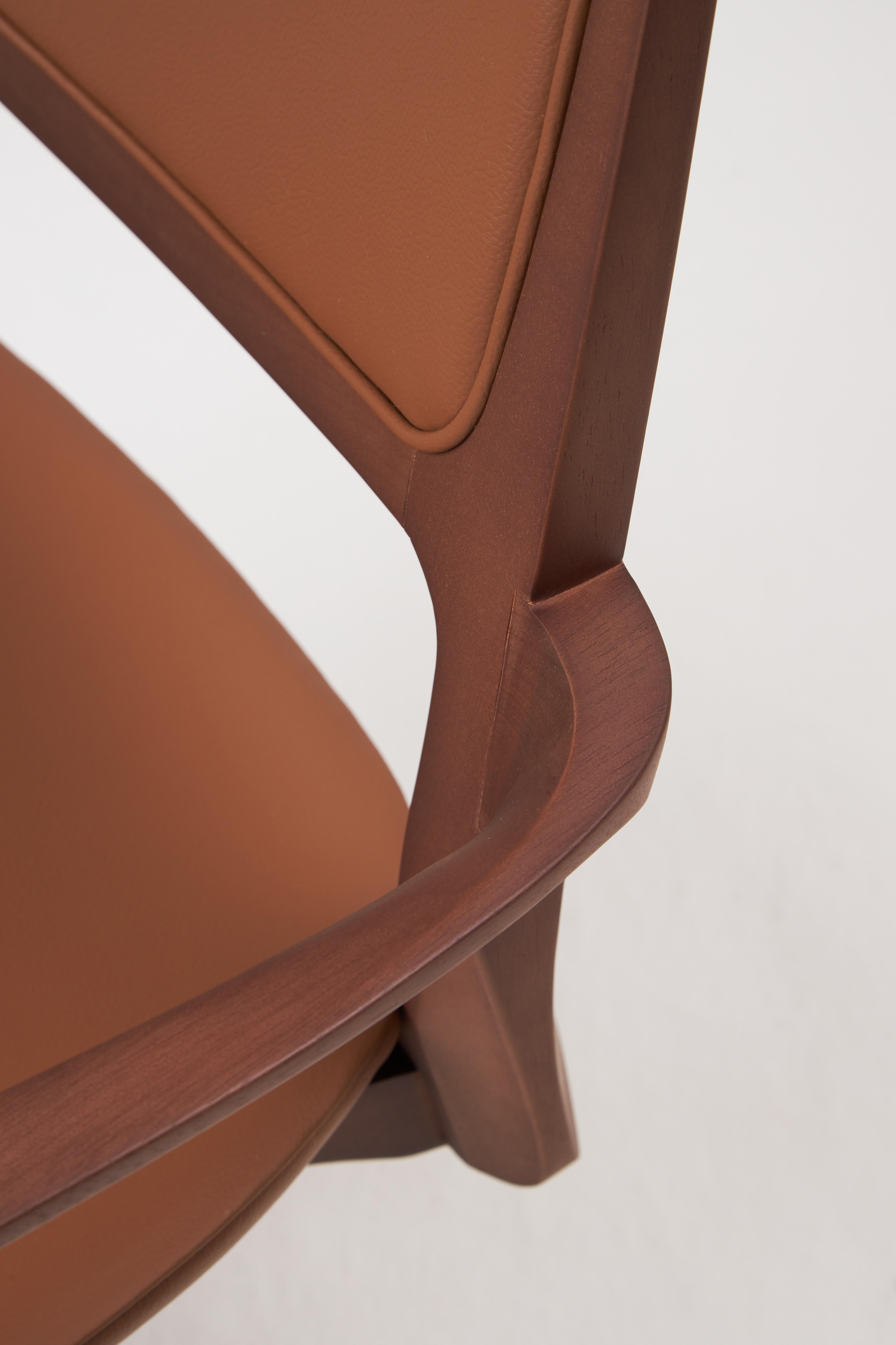 Modern Style Aurora office chair in solid wood, upholstery back, leather seat For Sale 5