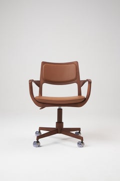 Modern Style Aurora office chair in solid wood, upholstery back, leather seat