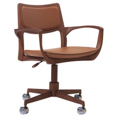 Modern Style Aurora office chair in solid wood, upholstery back, leather seat