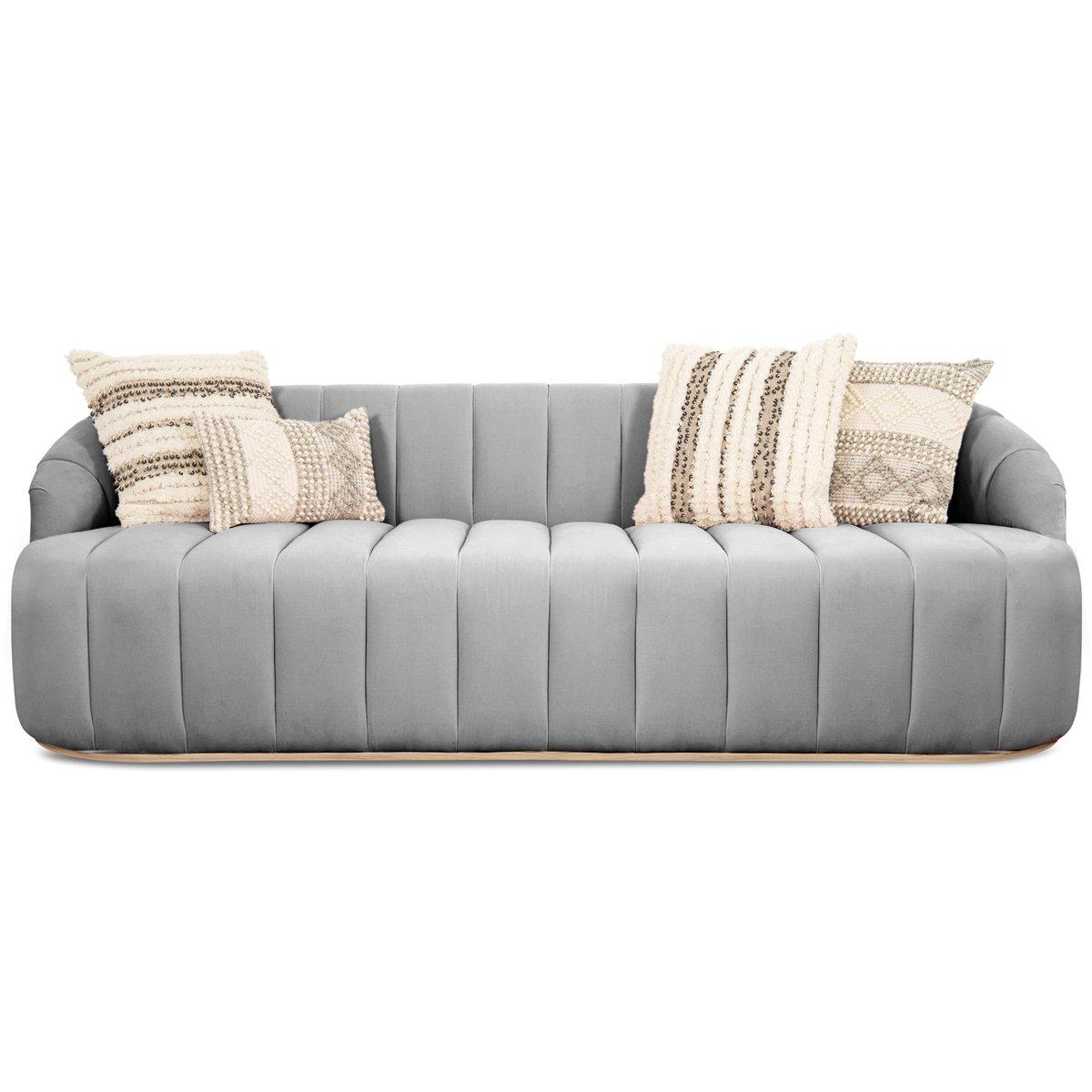 Modern Style Avalon Sofa with Channel Tufting in Velvet with Slim Wood Toe Kick For Sale 1