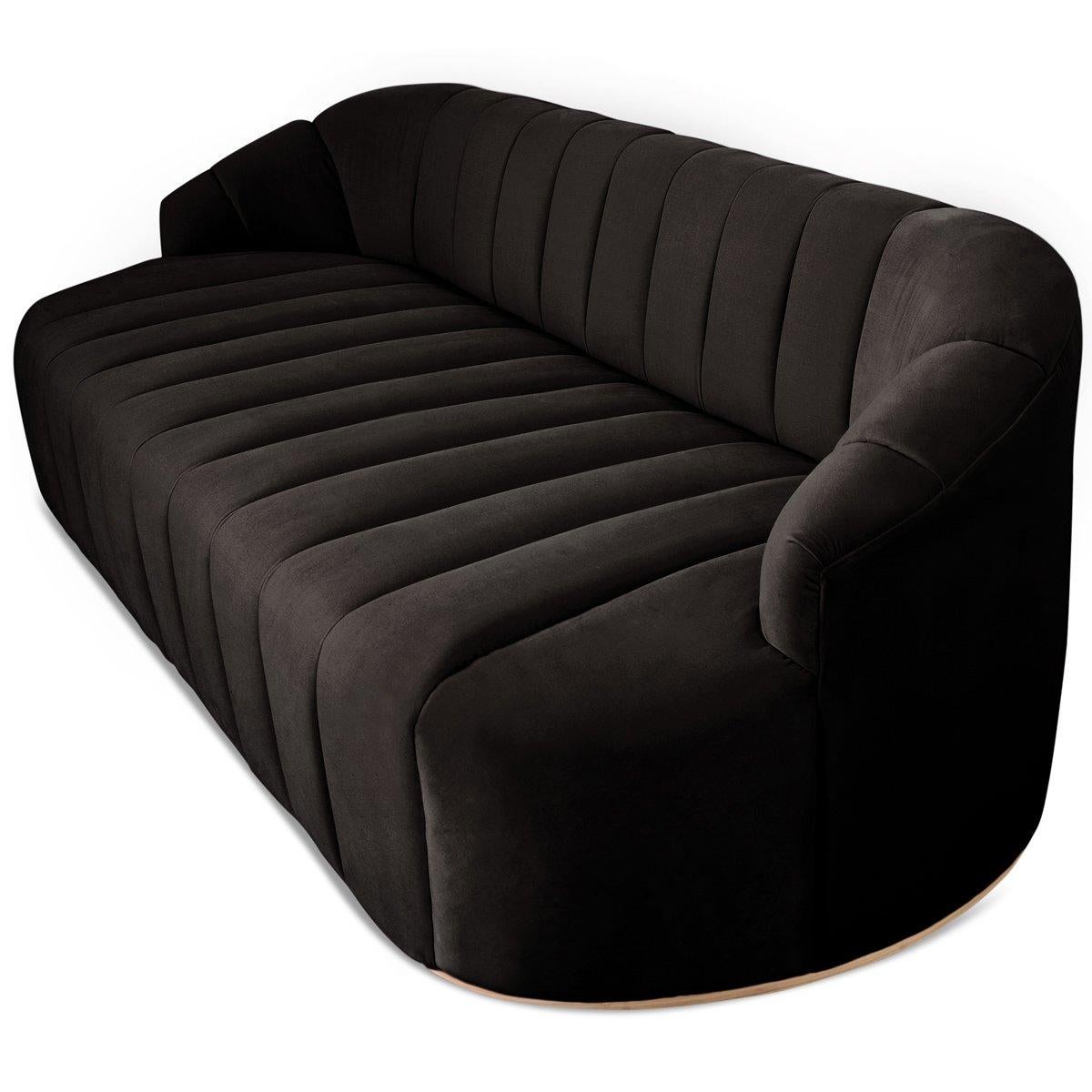 Modern Style Avalon Sofa with Channel Tufting in Velvet with Slim Wood Toe Kick For Sale 2