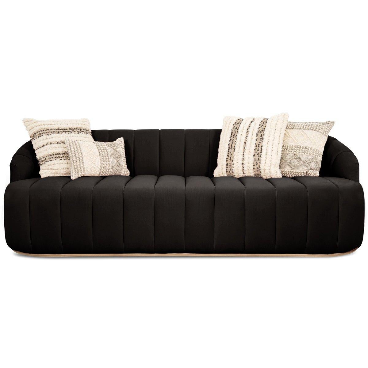 Modern Style Avalon Sofa with Channel Tufting in Velvet with Slim Wood Toe Kick For Sale 3