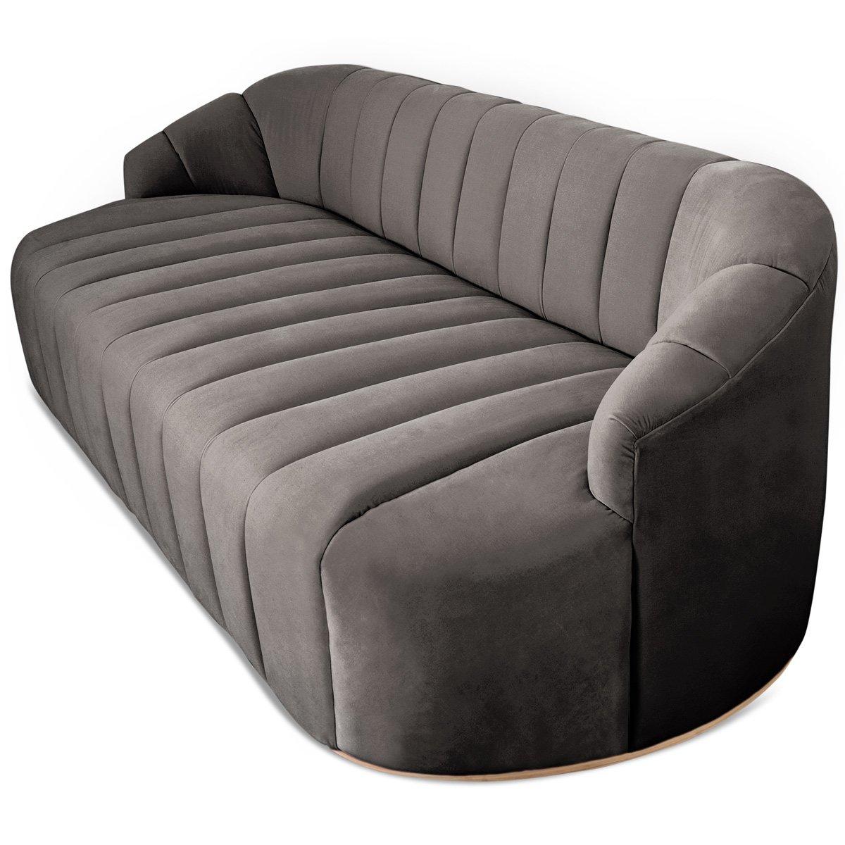 Modern Style Avalon Sofa with Channel Tufting in Velvet with Slim Wood Toe Kick For Sale 8