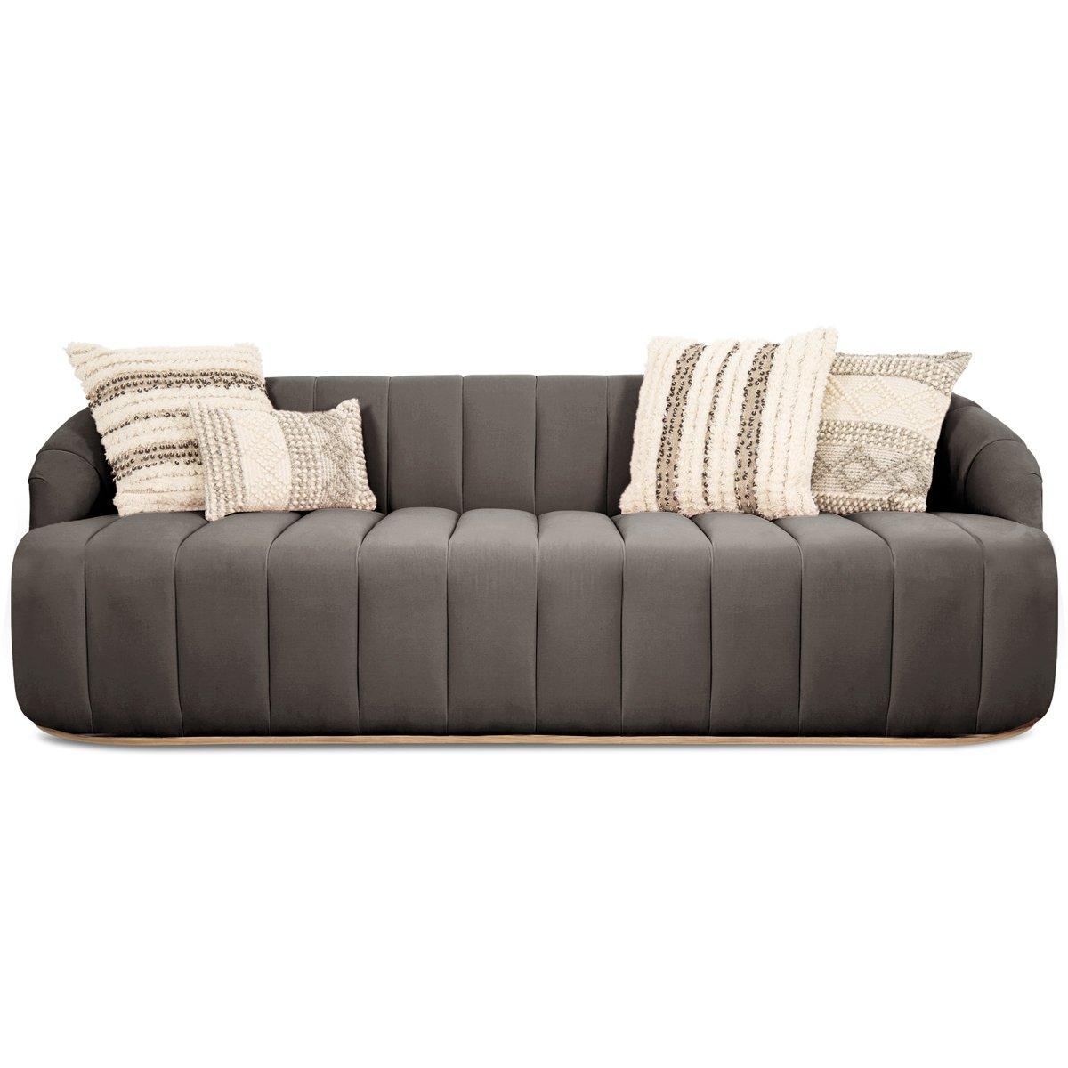 Modern Style Avalon Sofa with Channel Tufting in Velvet with Slim Wood Toe Kick For Sale 9