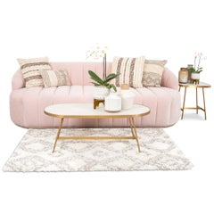 Modern Style Avalon Sofa with Channel Tufting in Velvet with Slim Wood Toe Kick