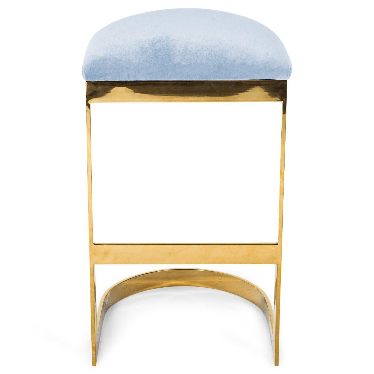 Modern Style Backless Bar Stool in Velvet with a Polished Solid Brass Frame For Sale 10