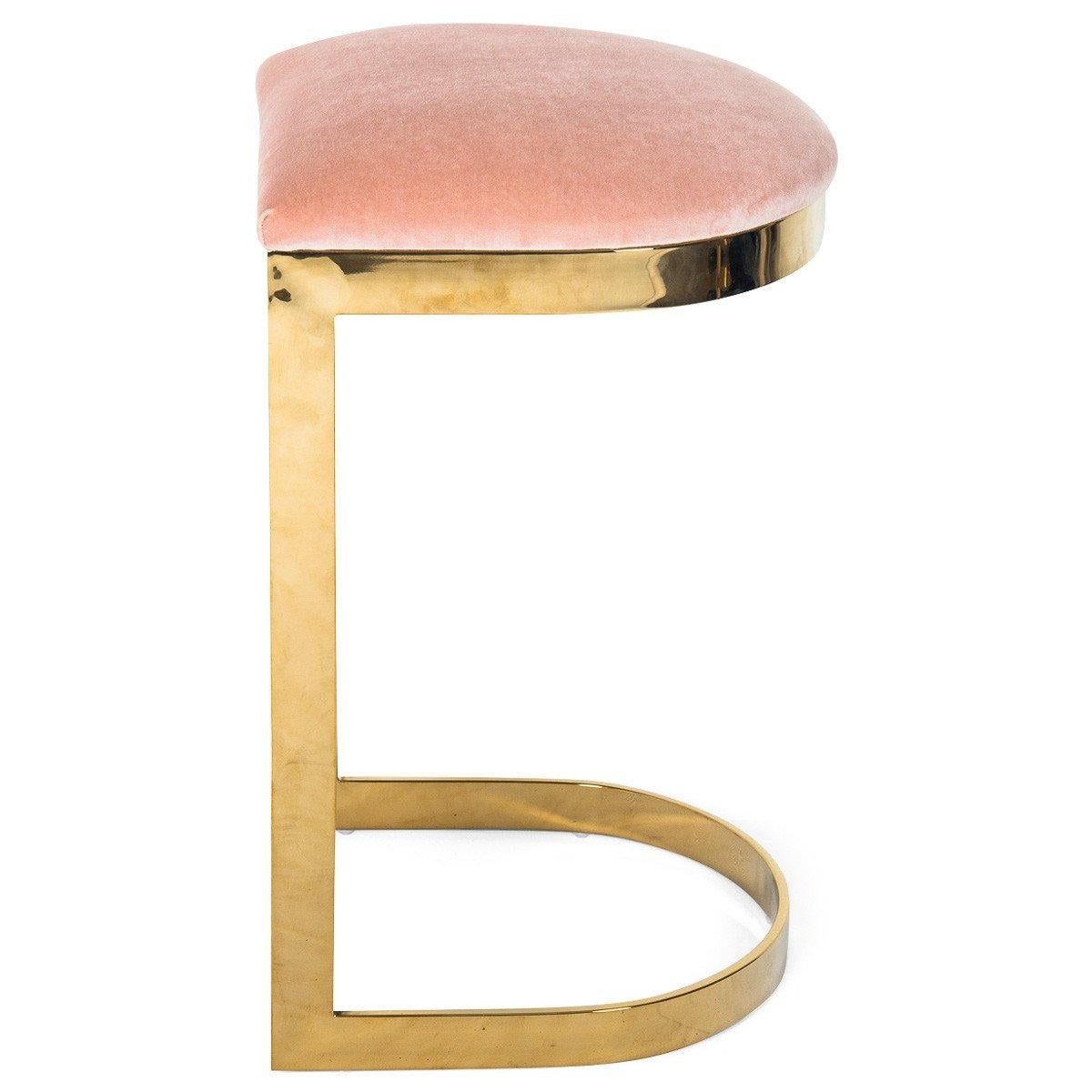 Tabouret de comptoir sans dossier de style moderne en velours avec un cadre en laiton massif poli en vente 7