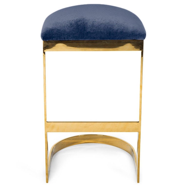 Modern Style Backless Counter Stool in Velvet with a Polished Solid ...