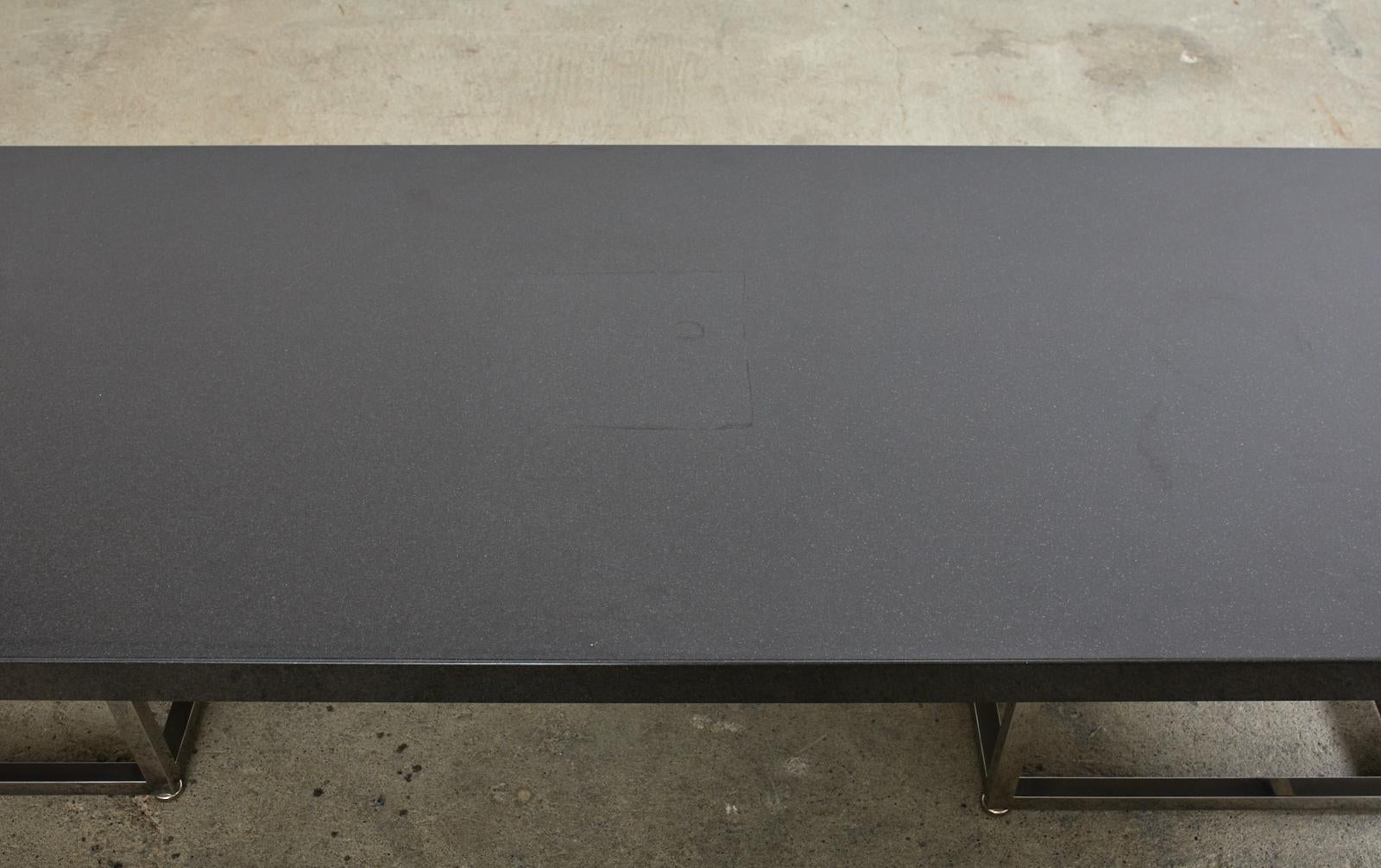 Polished Modern Style Black Granite Coffee Cocktail Table For Sale