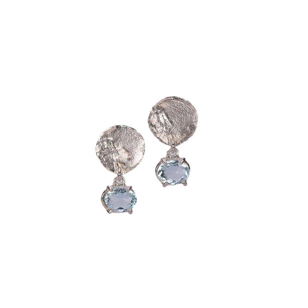 Oval Cut Modern Style Blue Moon Sterling Silver Topaz Handcrafted Dangle Design Earrings  For Sale