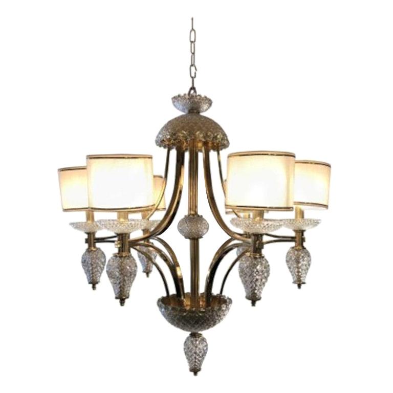 Modern Style Brass Handcut Crystal SixLight Chandelier For Sale at 1stDibs